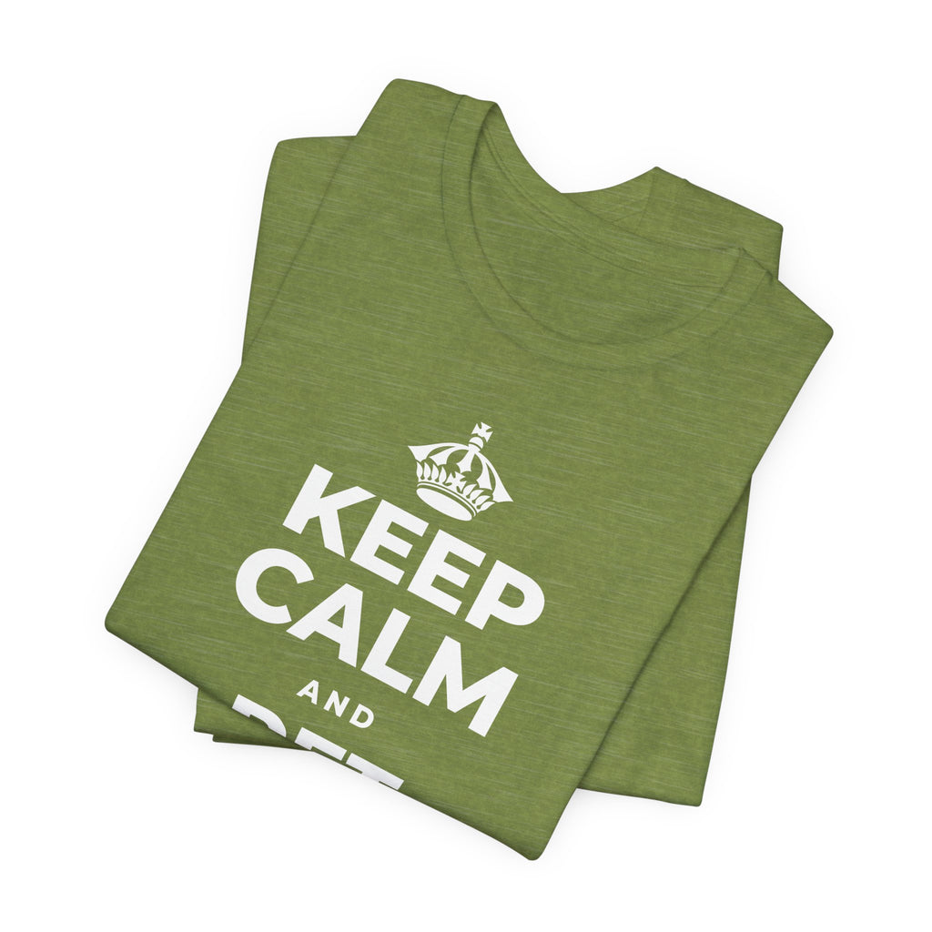 KEEP CALM AND PET A DOG T-Shirt (Baby Blue–Silver)