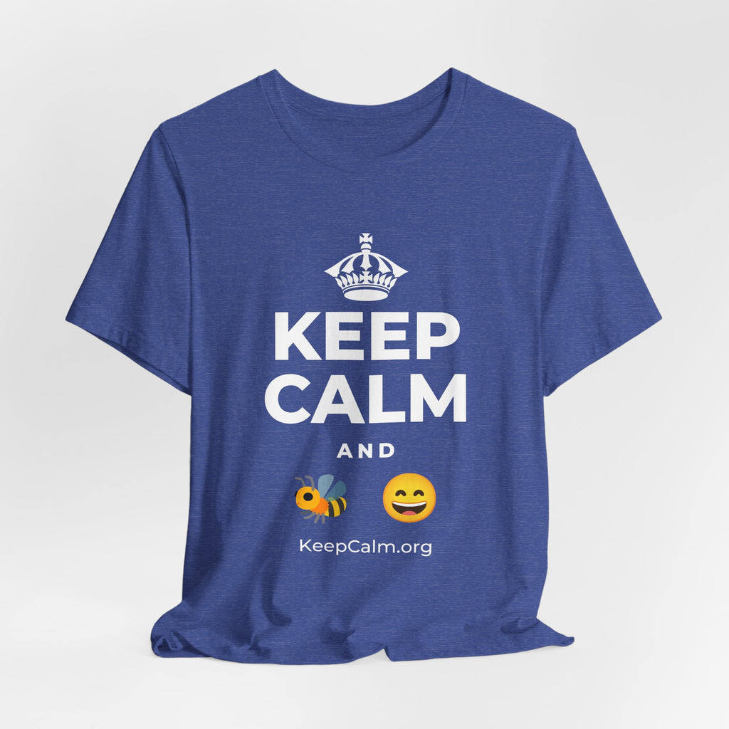 KEEP CALM AND 🐝 😄 T-Shirt (Baby Blue–Silver)