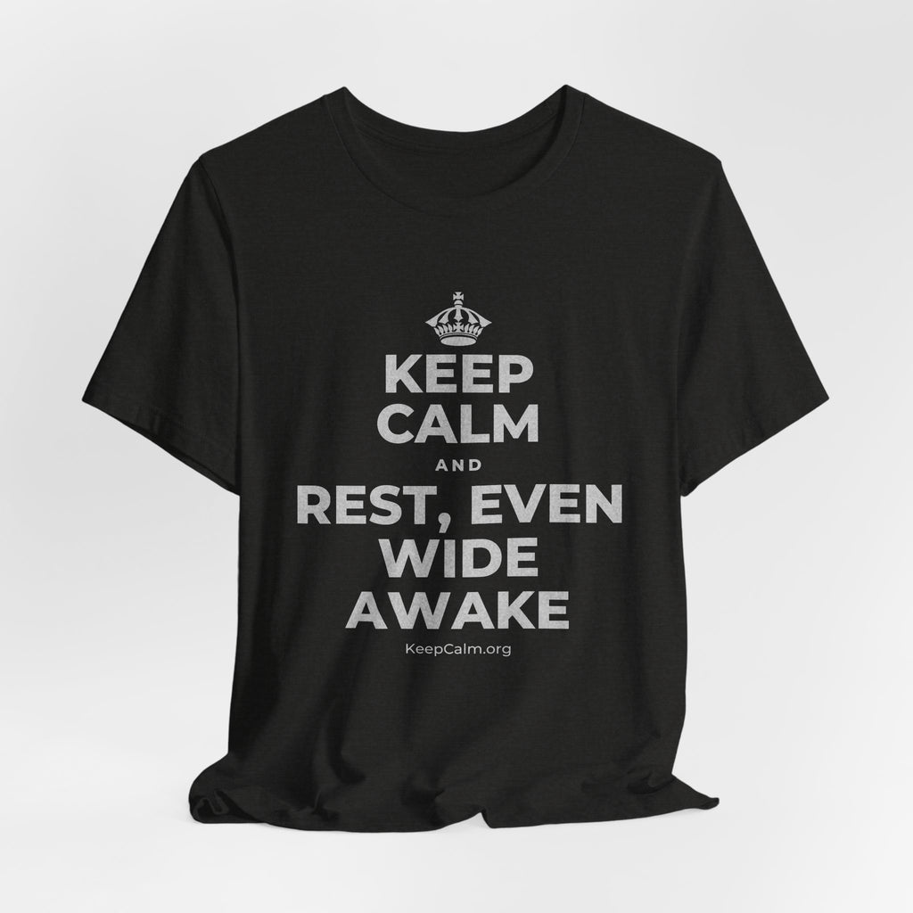 KEEP CALM AND REST, EVEN WIDE AWAKE T-Shirt (Soft Cream–Heather Mauve)