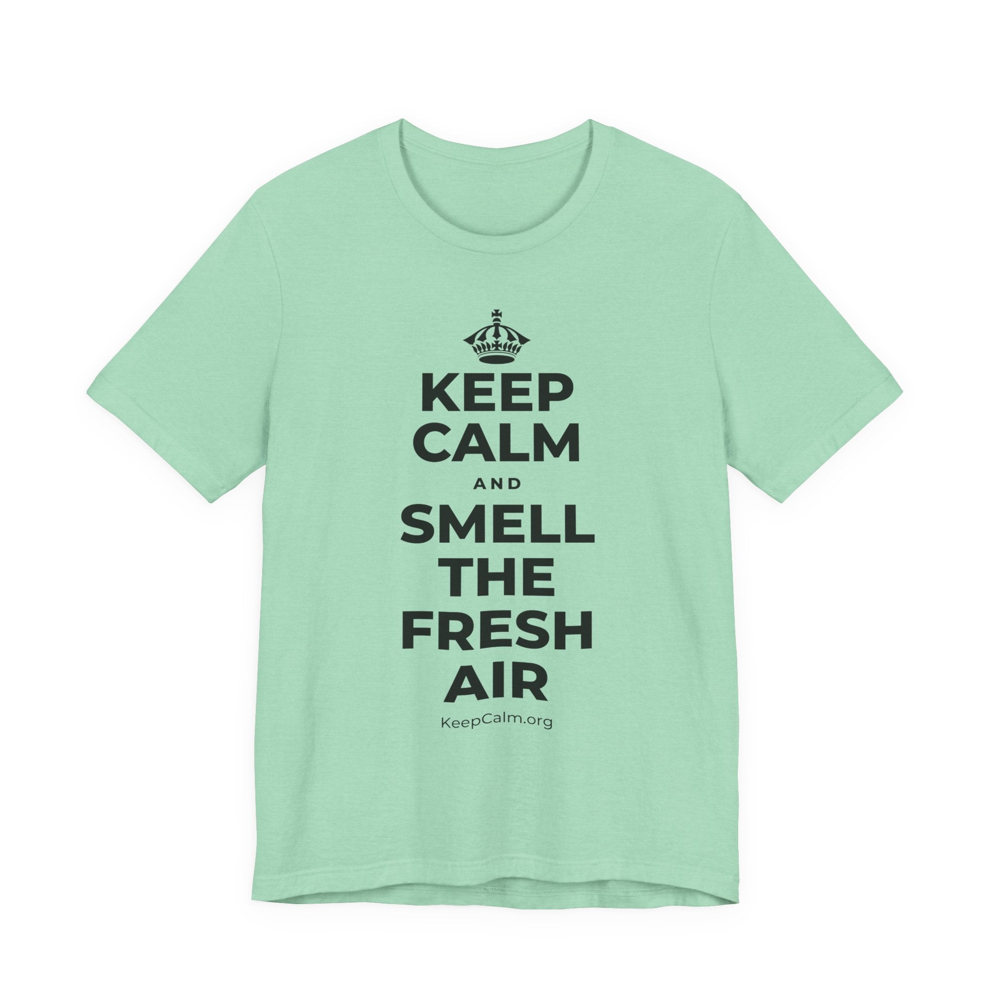 KEEP CALM AND SMELL THE FRESH AIR T-Shirt (Baby Blue–Silver)