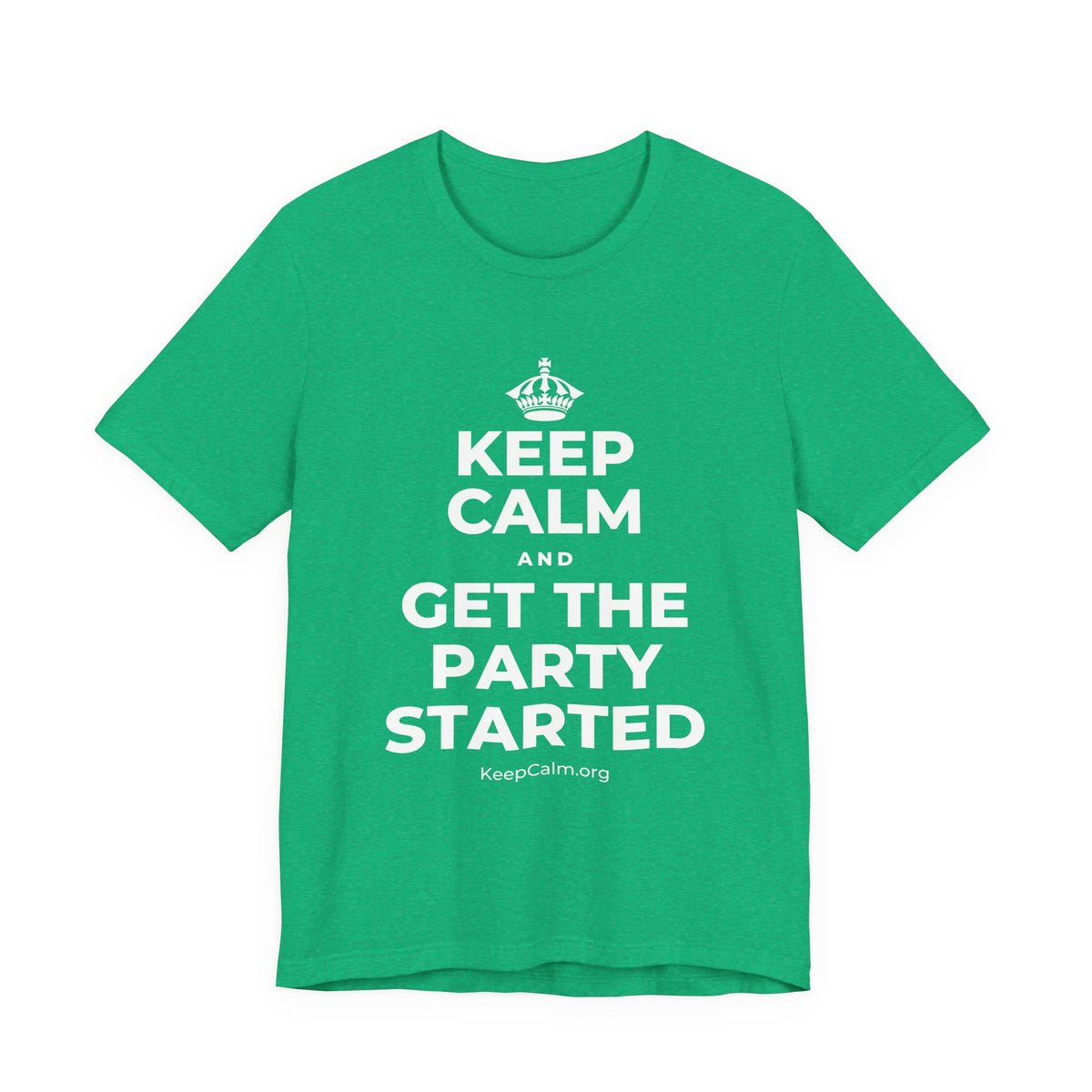 KEEP CALM AND GET THE PARTY STARTED T-Shirt (Baby Blue–Silver)