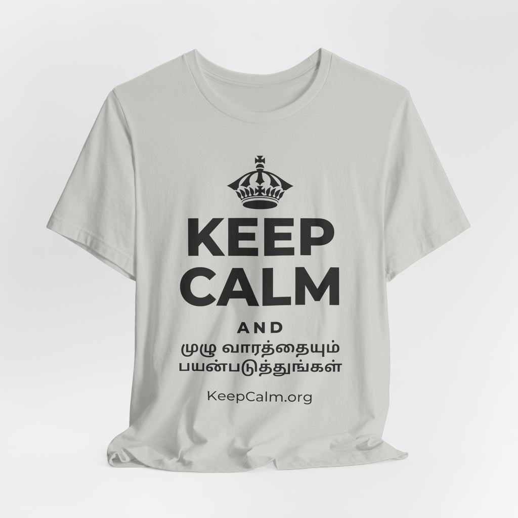 KEEP CALM AND முழு வாரத்தையும் பயன்படுத்துங்கள் T-Shirt (Baby Blue–Silver)