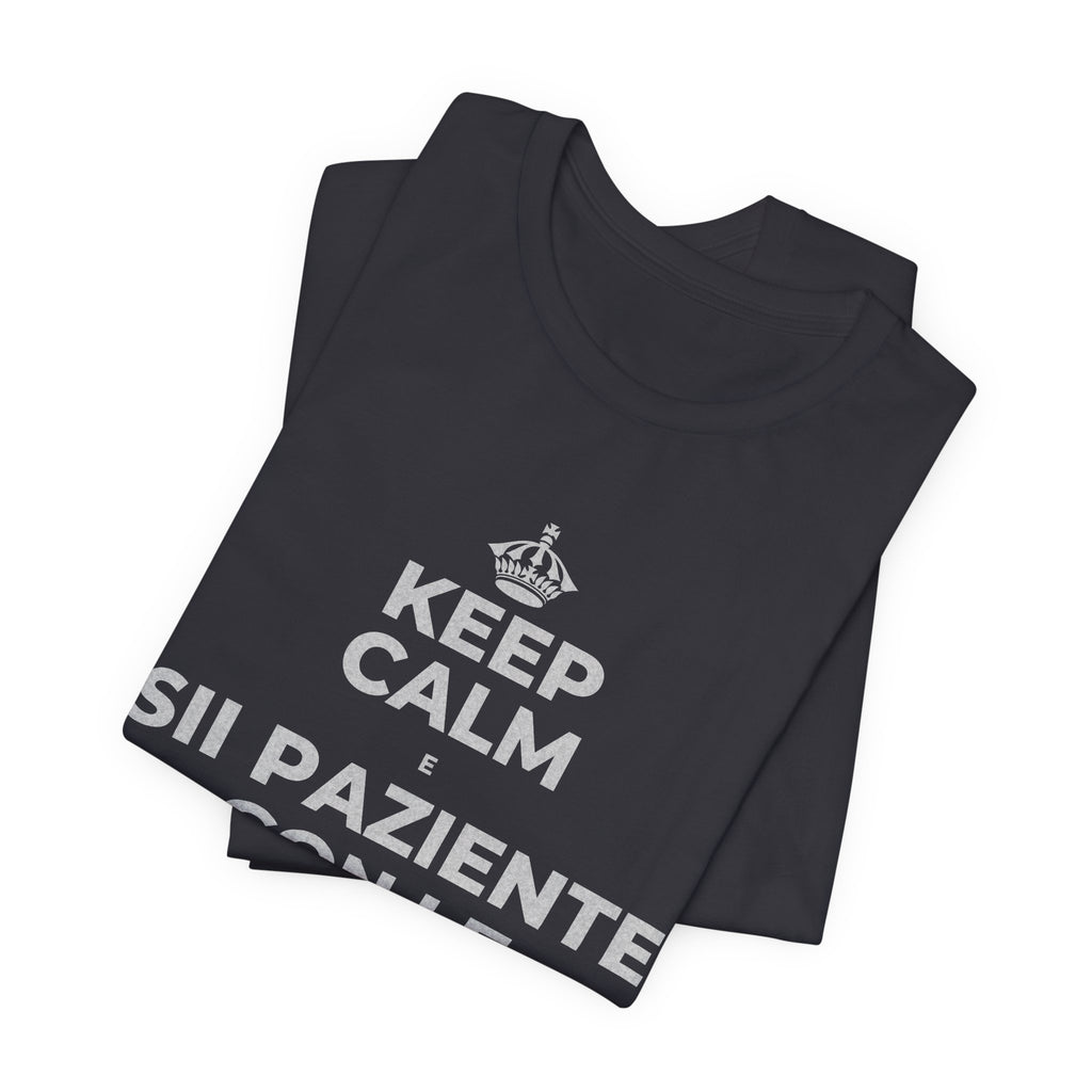 KEEP CALM E SII PAZIENTE CON LE NUOVE ABITUDINI T-Shirt (Baby Blue–Silver)