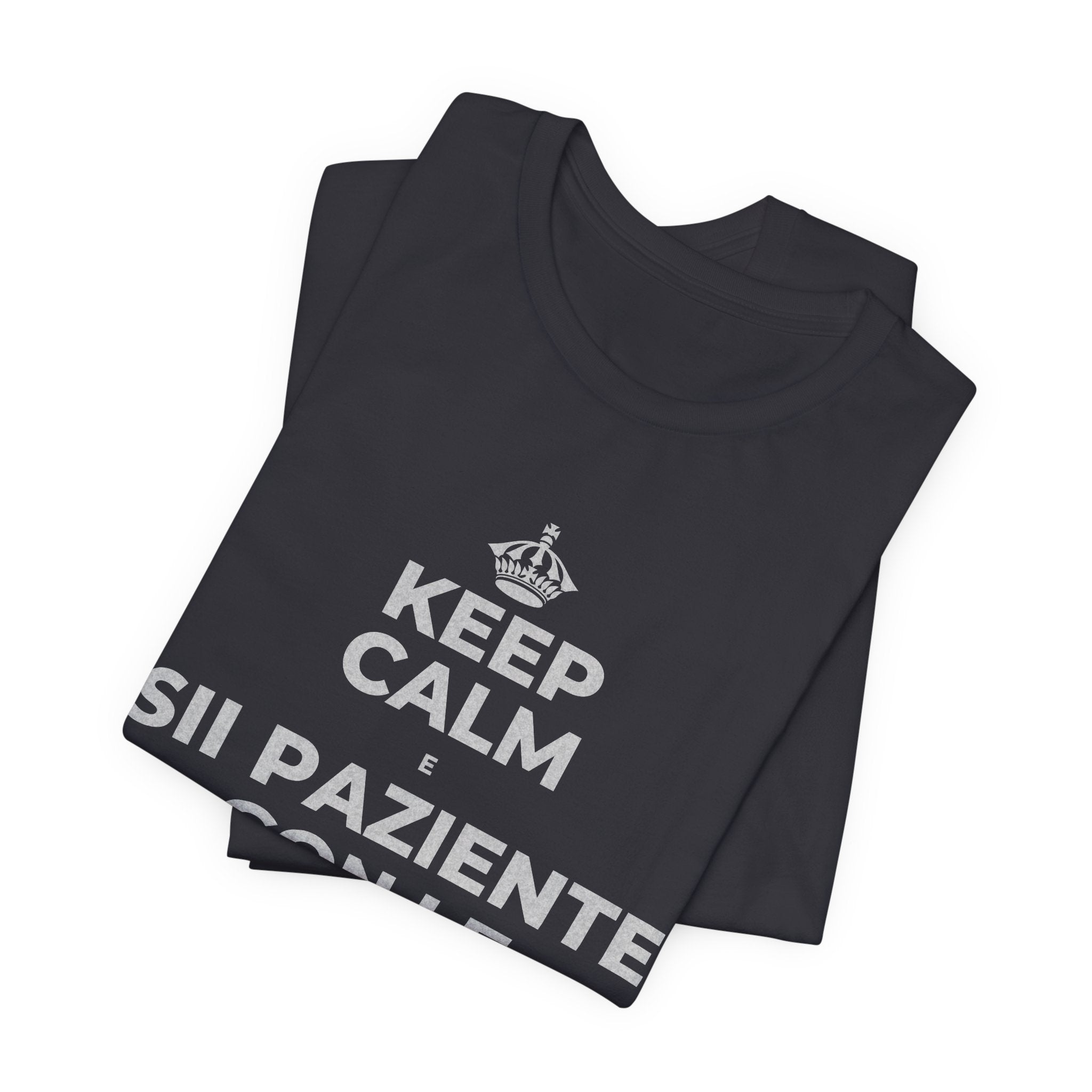 KEEP CALM E SII PAZIENTE CON LE NUOVE ABITUDINI T-Shirt (Baby Blue–Silver)