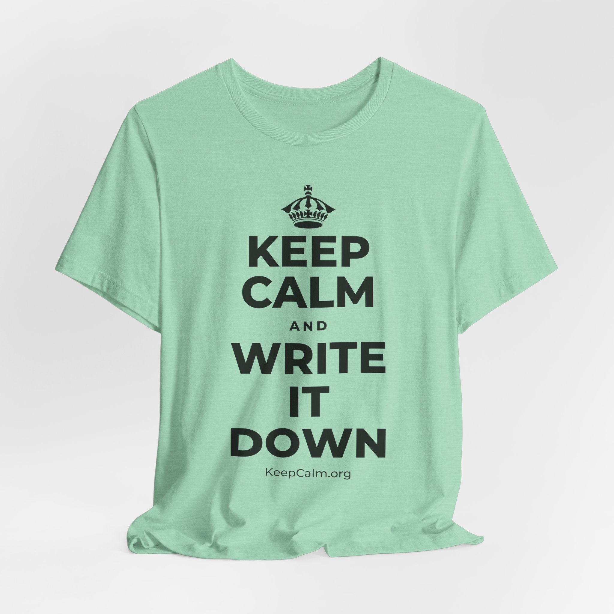 KEEP CALM AND WRITE IT DOWN T-Shirt (Baby Blue–Silver)