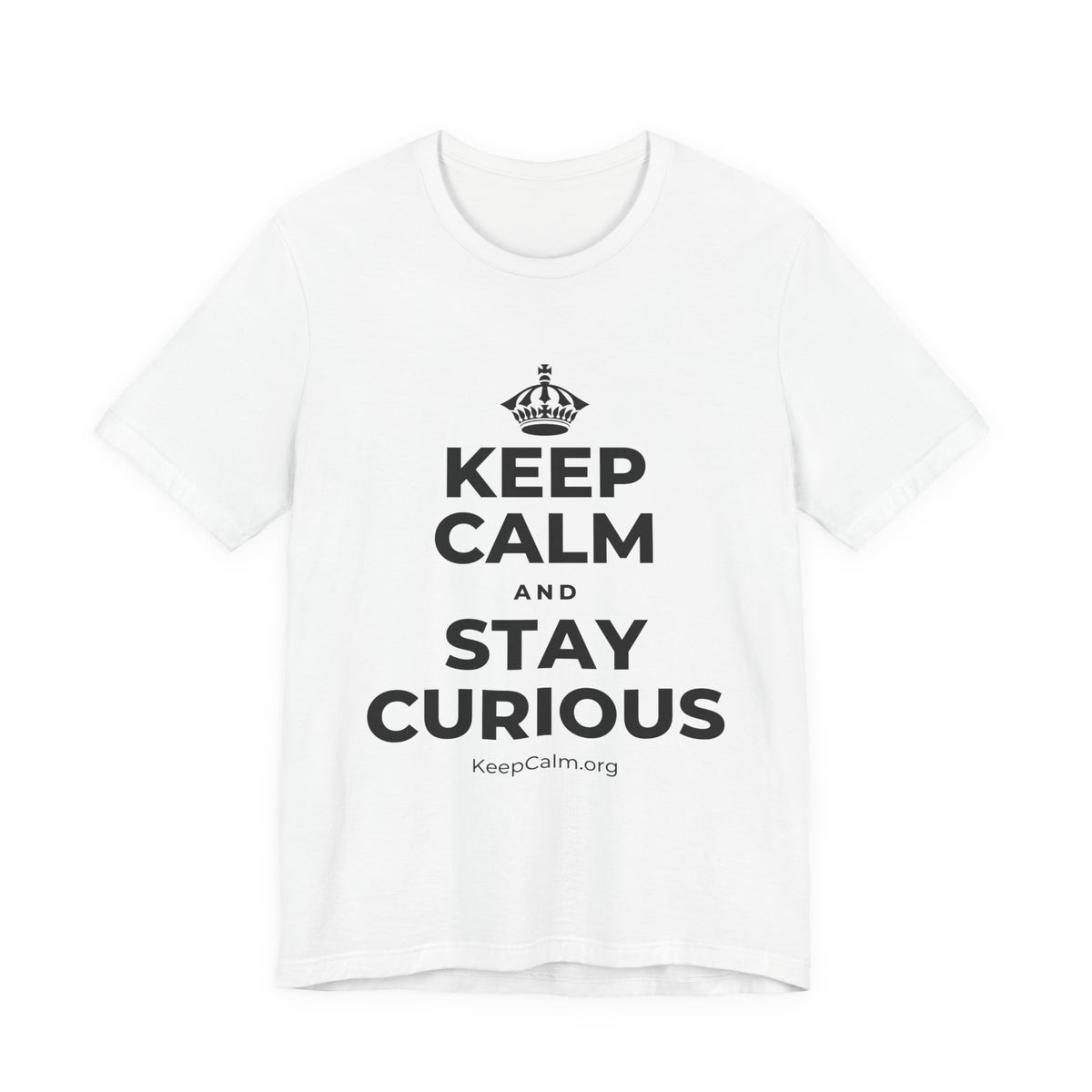 KEEP CALM AND STAY CURIOUS T-Shirt (White–Asphalt)