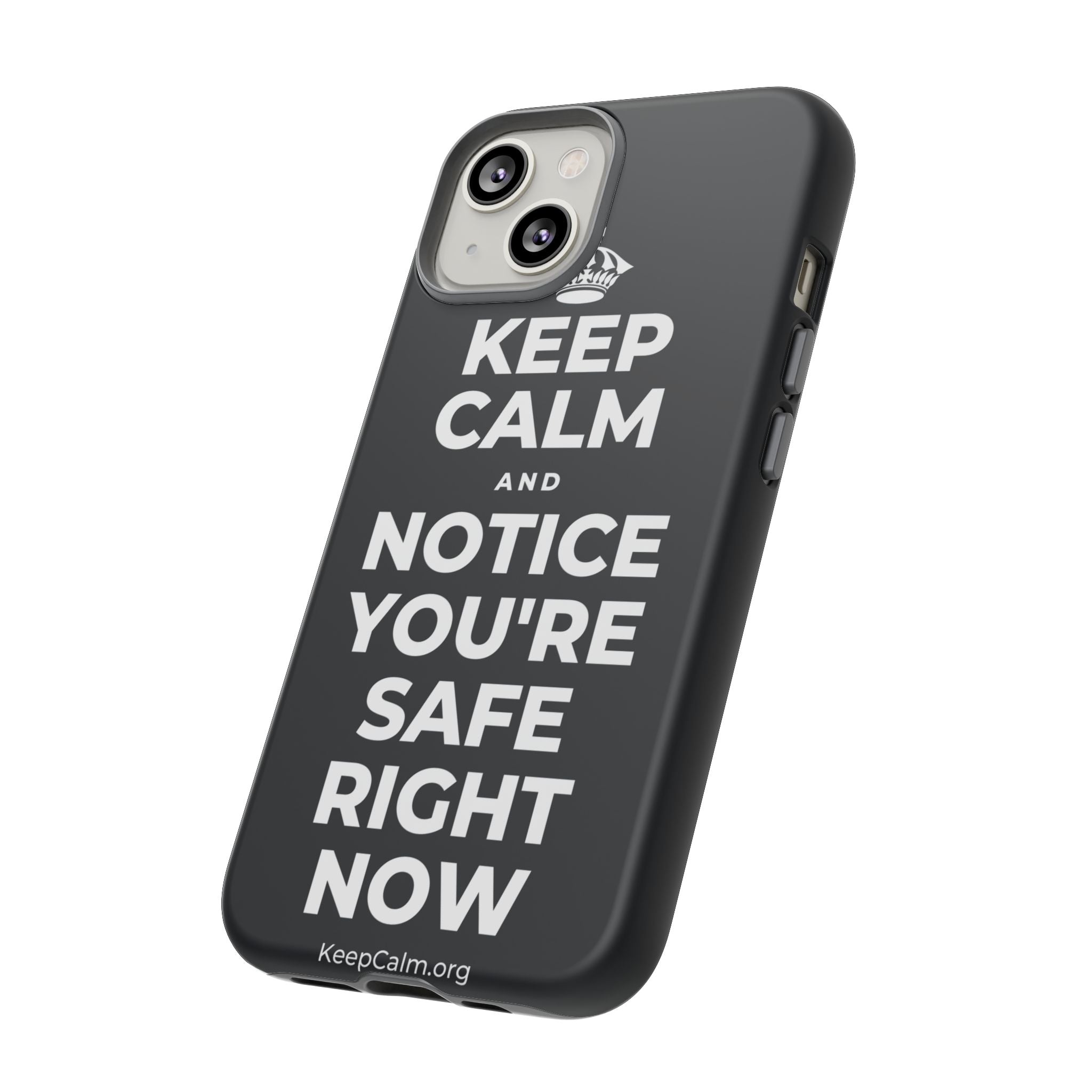 KEEP CALM AND NOTICE YOU'RE SAFE RIGHT NOW Phone Case (Dark)