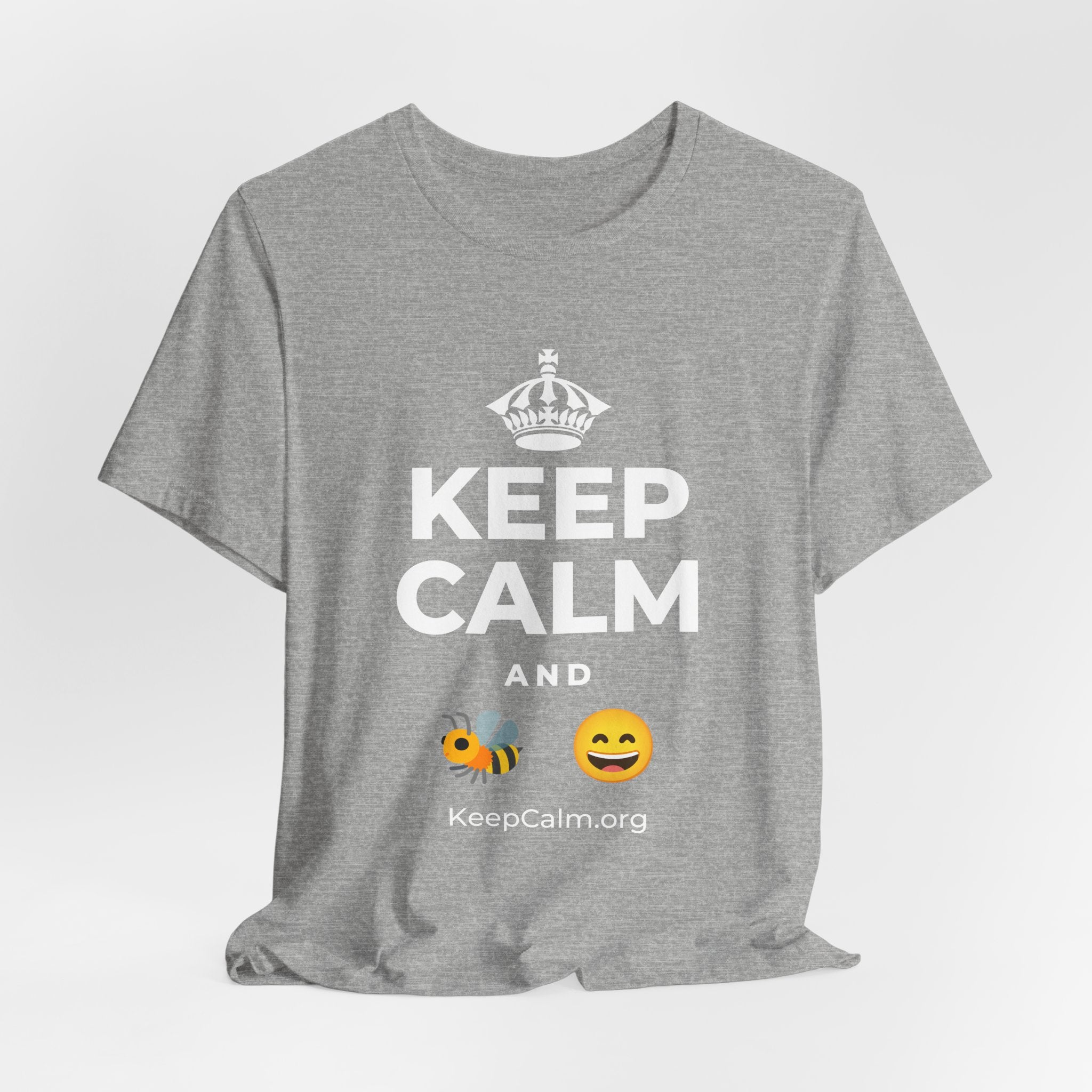 KEEP CALM AND 🐝 😄 T-Shirt (White–Asphalt)