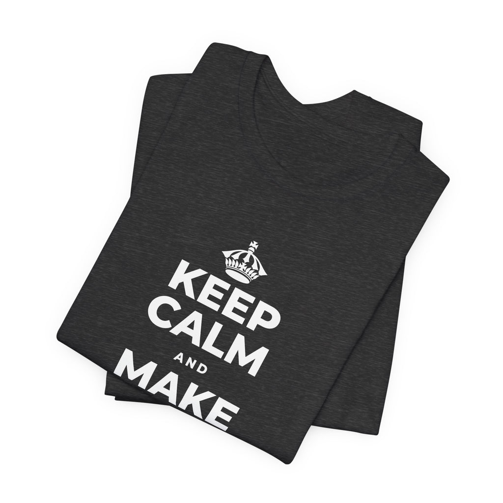 KEEP CALM AND MAKE MUSIC THAT HEALS T-Shirt (White–Asphalt)