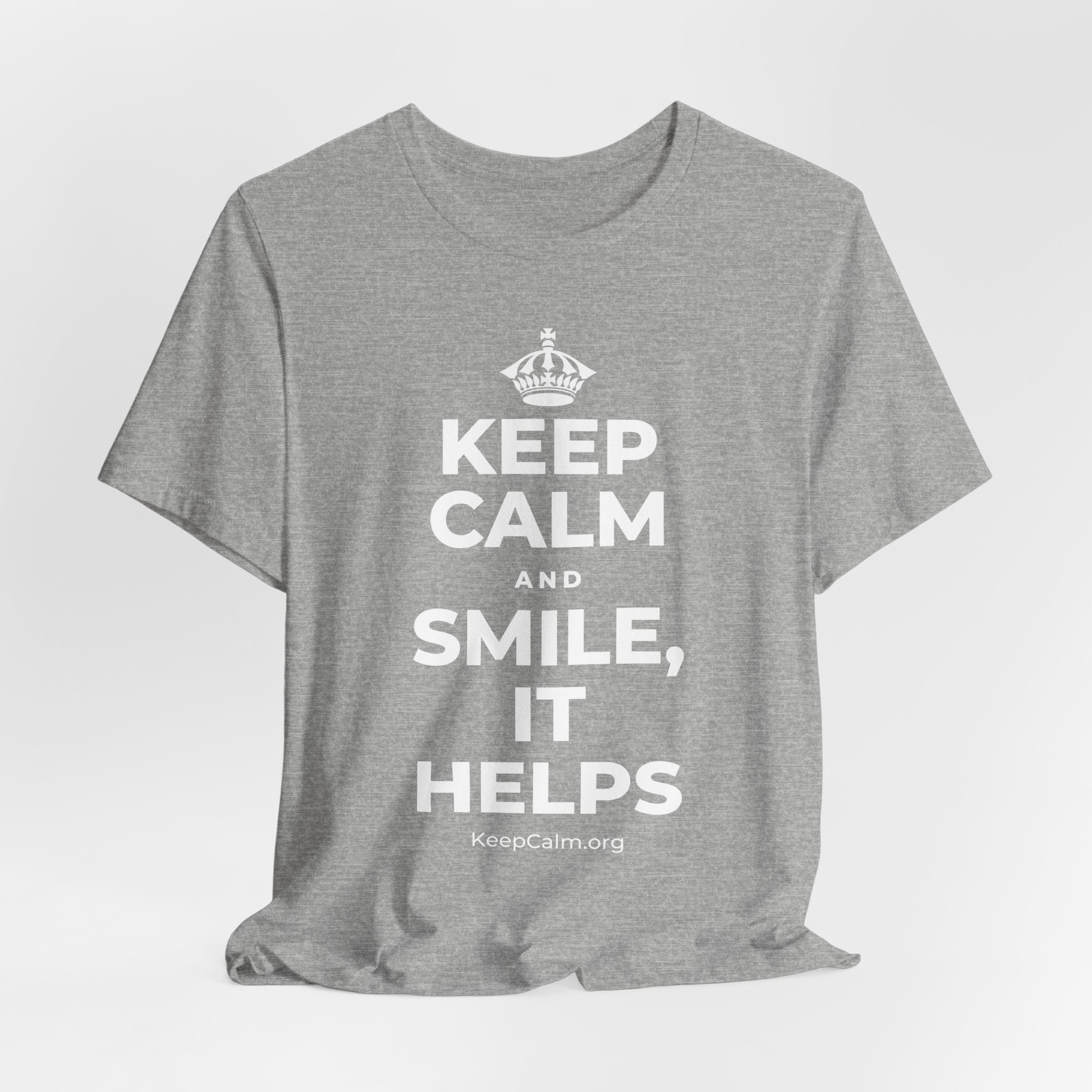 KEEP CALM AND SMILE, IT HELPS T-Shirt (White–Asphalt)