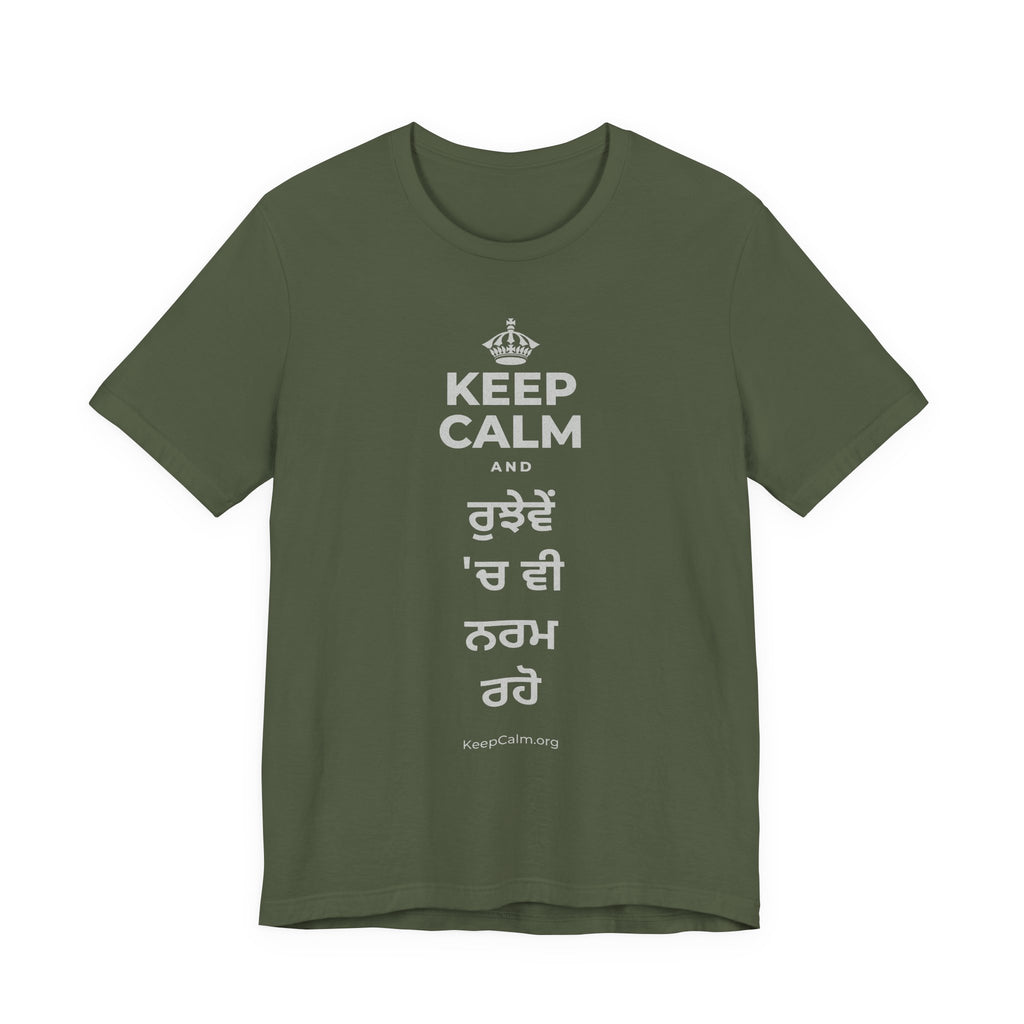KEEP CALM AND ਰੁਝੇਵੇਂ 'ਚ ਵੀ ਨਰਮ ਰਹੋ T-Shirt (Military Green–Autumn)