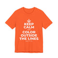 KEEP CALM AND COLOR OUTSIDE THE LINES T-Shirt (Baby Blue–Silver)