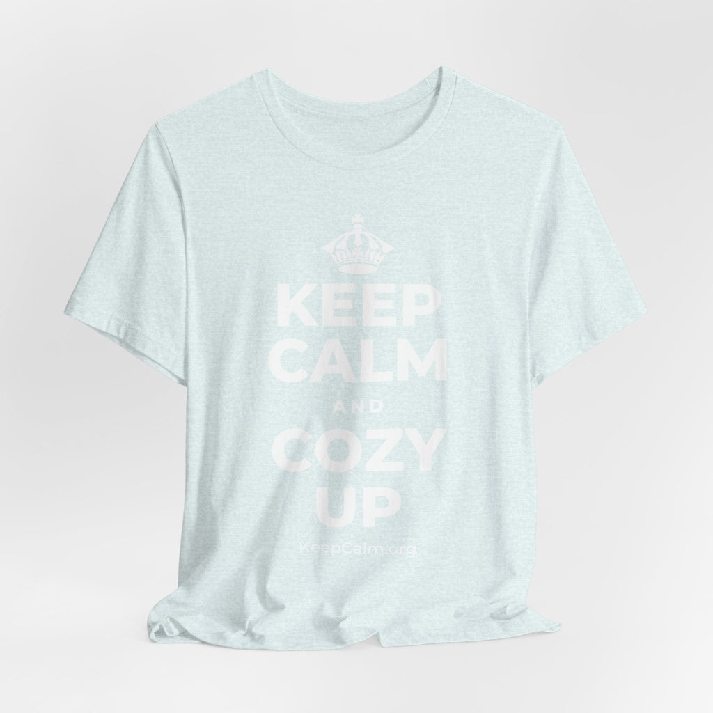 KEEP CALM AND COZY UP T-Shirt (Soft Cream–Heather Mauve)