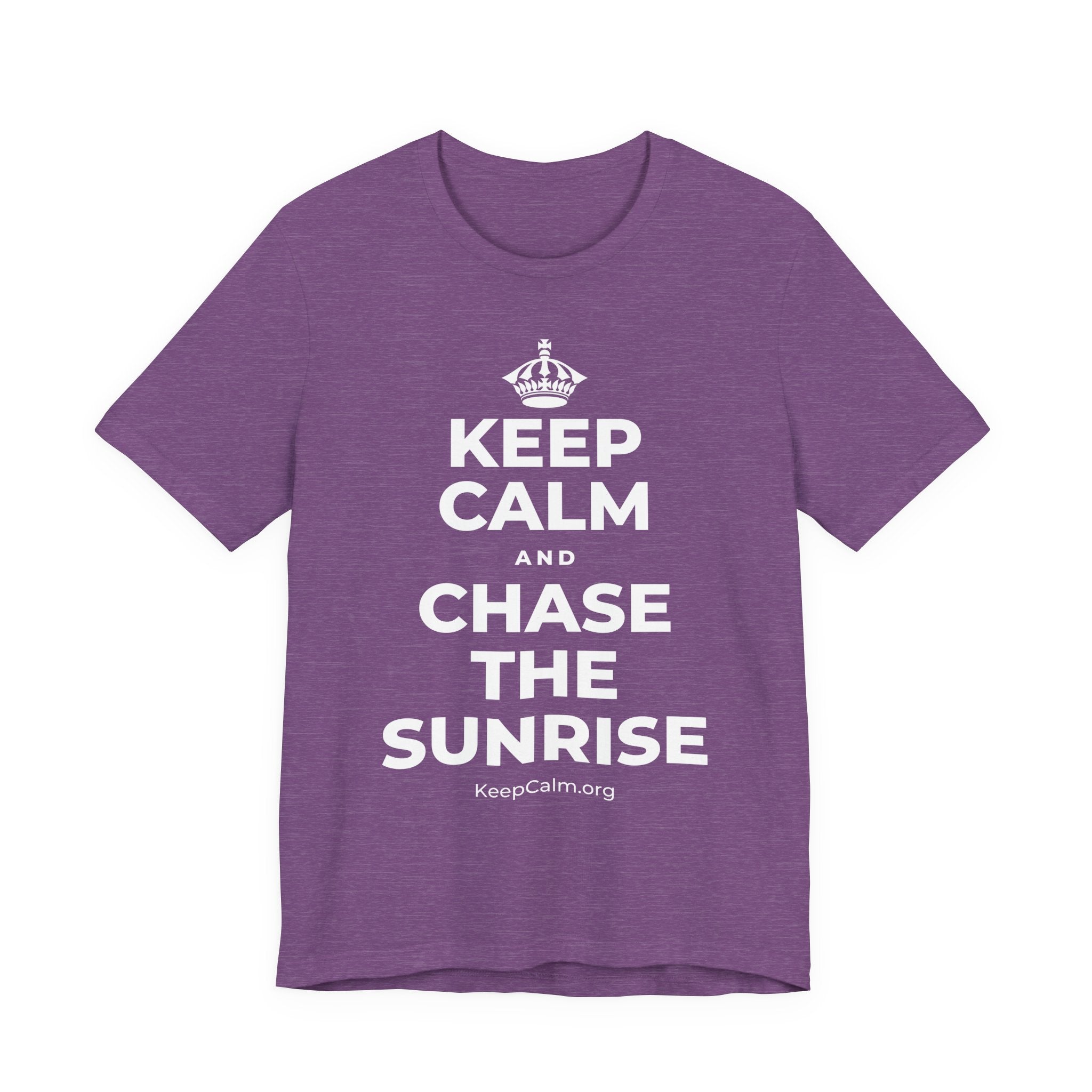 KEEP CALM AND CHASE THE SUNRISE T-Shirt (Baby Blue–Silver)