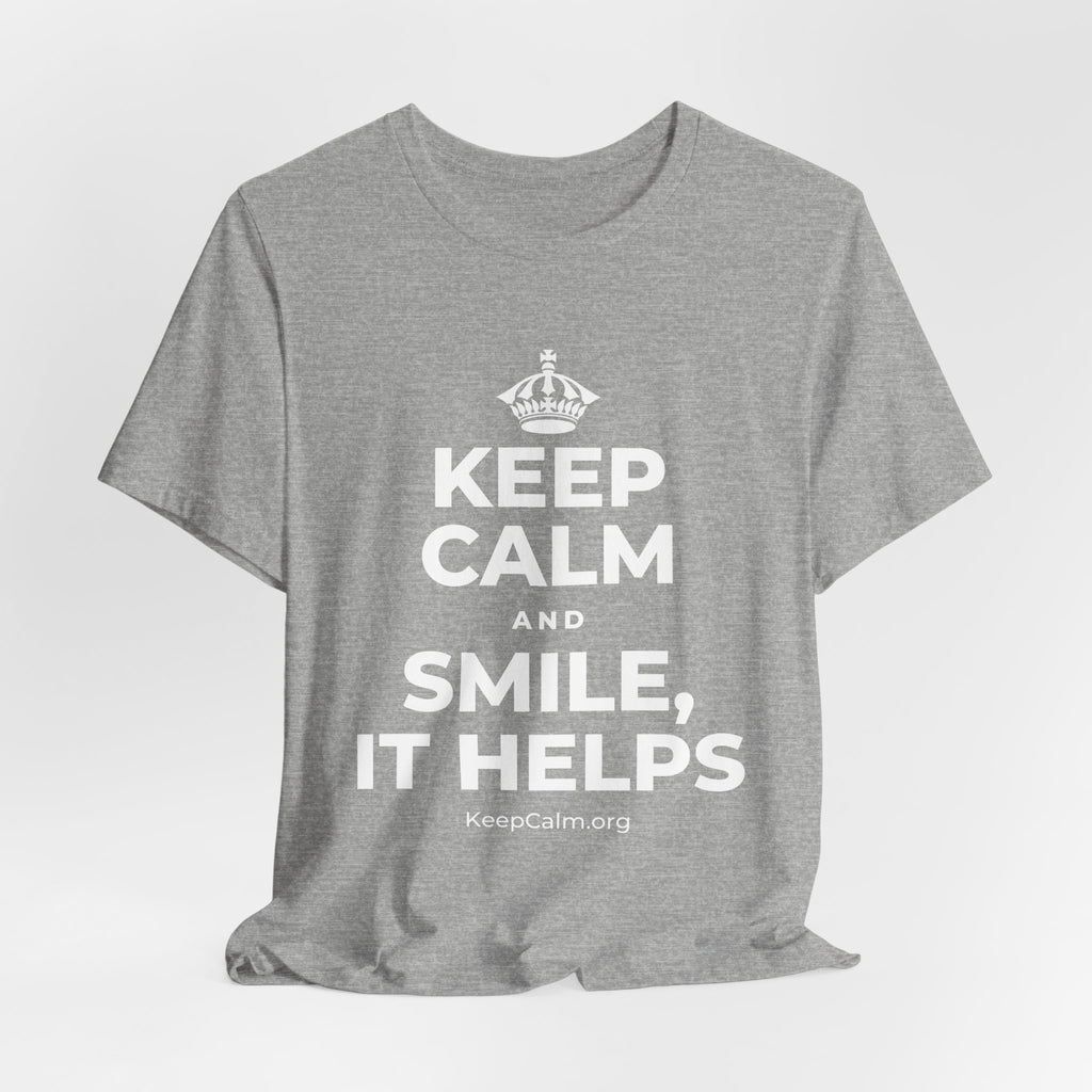 KEEP CALM AND SMILE, IT HELPS T-Shirt (White–Asphalt)