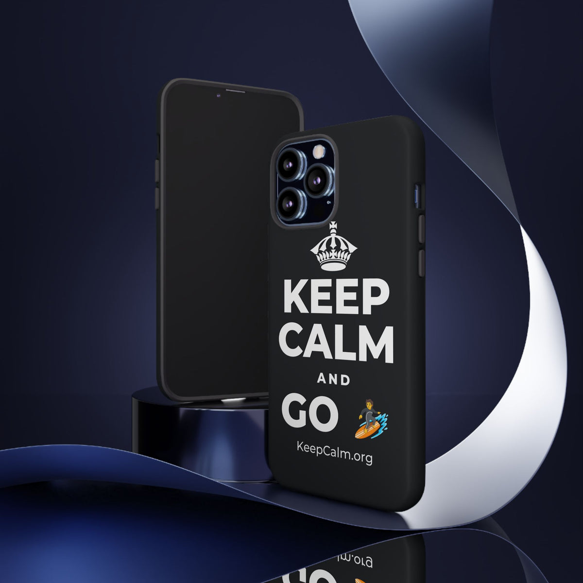 KEEP CALM AND GO 🏄 Phone Case (Dark)