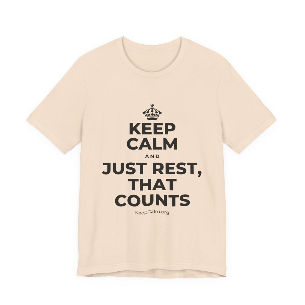 KEEP CALM AND JUST REST, THAT COUNTS T-Shirt (Soft Cream–Heather Mauve)