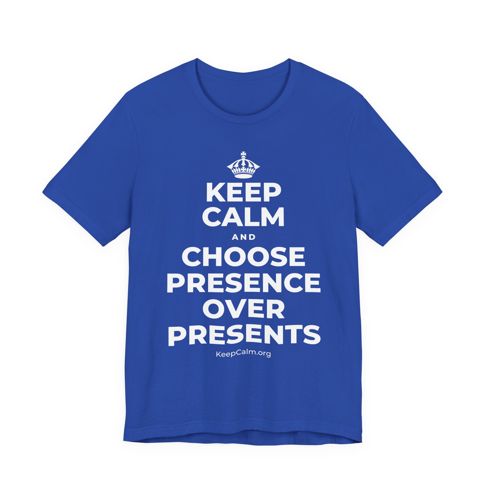 KEEP CALM AND CHOOSE PRESENCE OVER PRESENTS T-Shirt (Soft Cream–Heather Mauve)