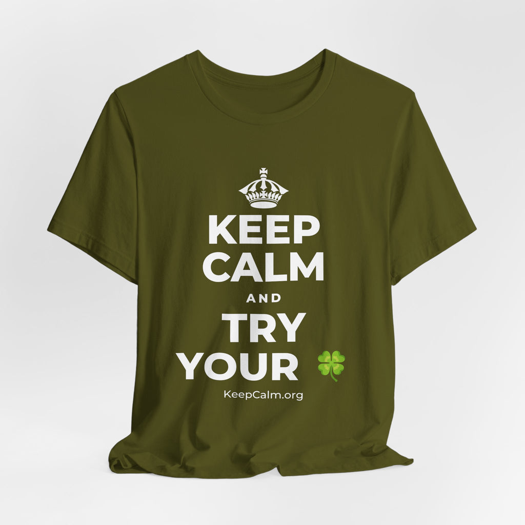 KEEP CALM AND TRY YOUR 🍀 T-Shirt (Baby Blue–Silver)