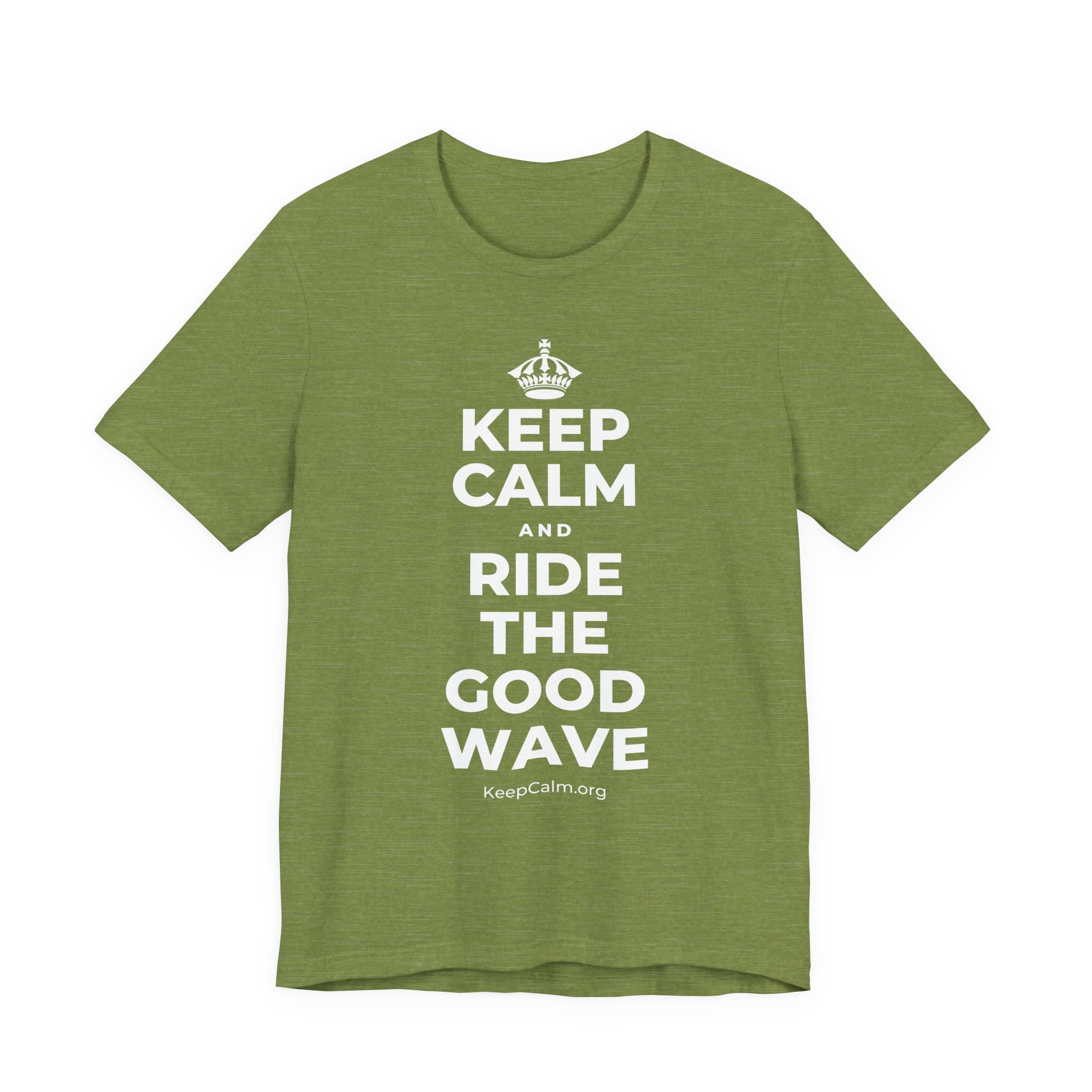 KEEP CALM AND RIDE THE GOOD WAVE T-Shirt (Baby Blue–Silver)