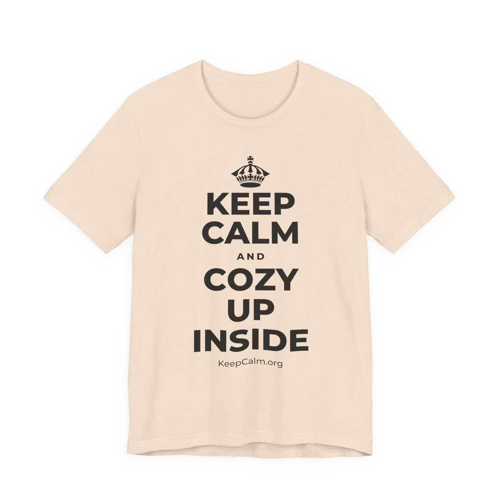 KEEP CALM AND COZY UP INSIDE T-Shirt (Soft Cream–Heather Mauve)