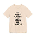 KEEP CALM AND COZY UP INSIDE T-Shirt (Soft Cream–Heather Mauve)