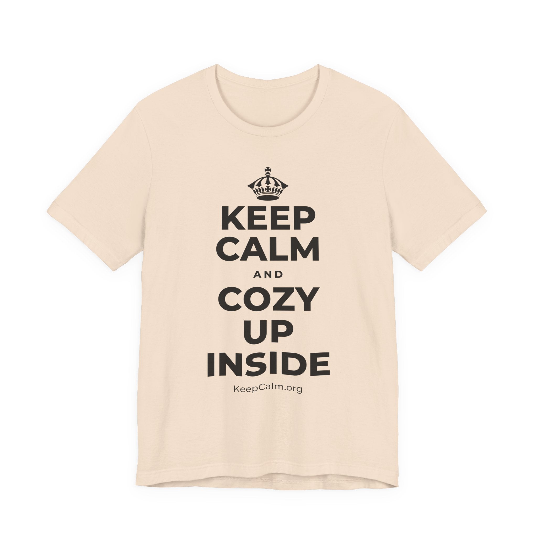 KEEP CALM AND COZY UP INSIDE T-Shirt (Soft Cream–Heather Mauve)