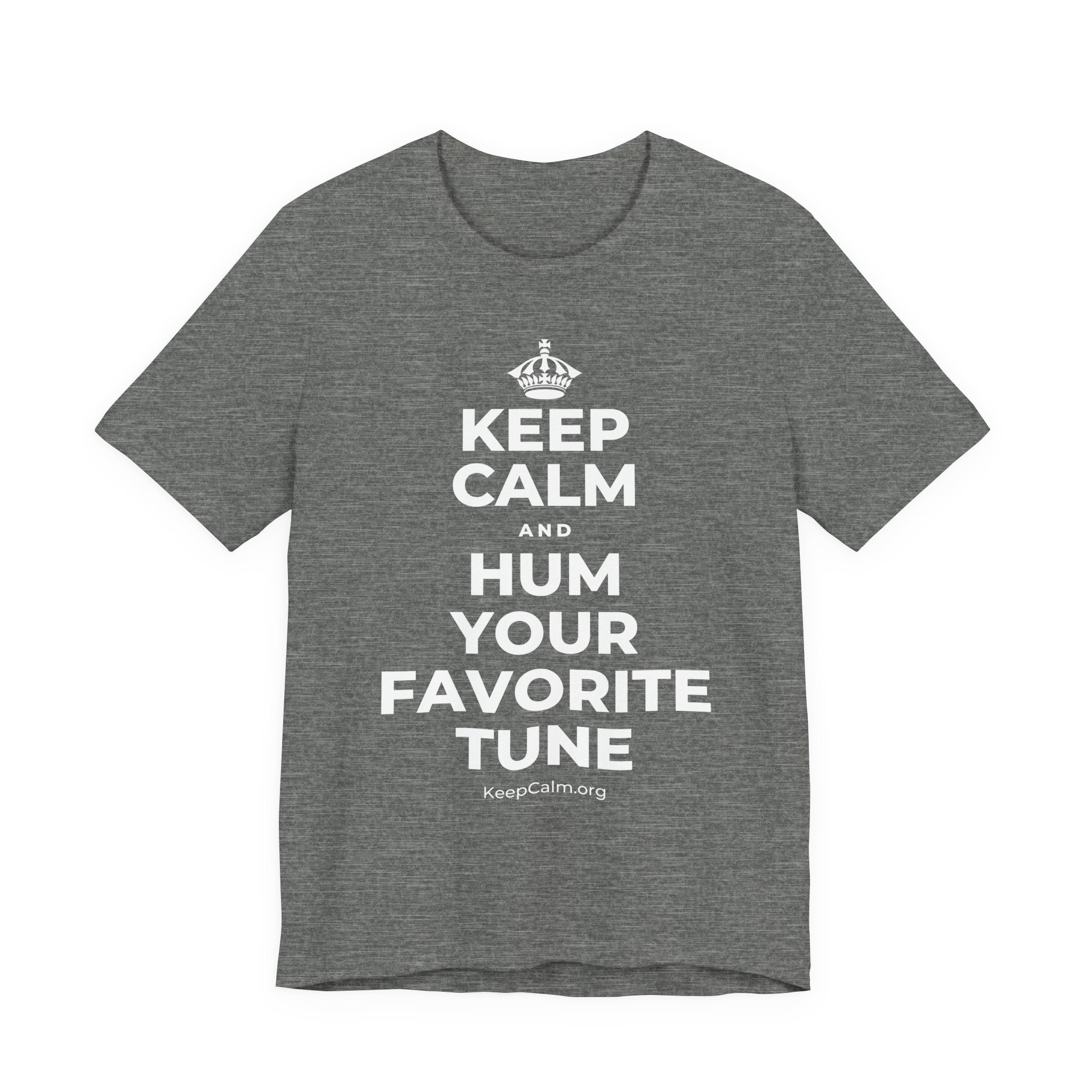 KEEP CALM AND HUM YOUR FAVORITE TUNE T-Shirt (Baby Blue–Silver)