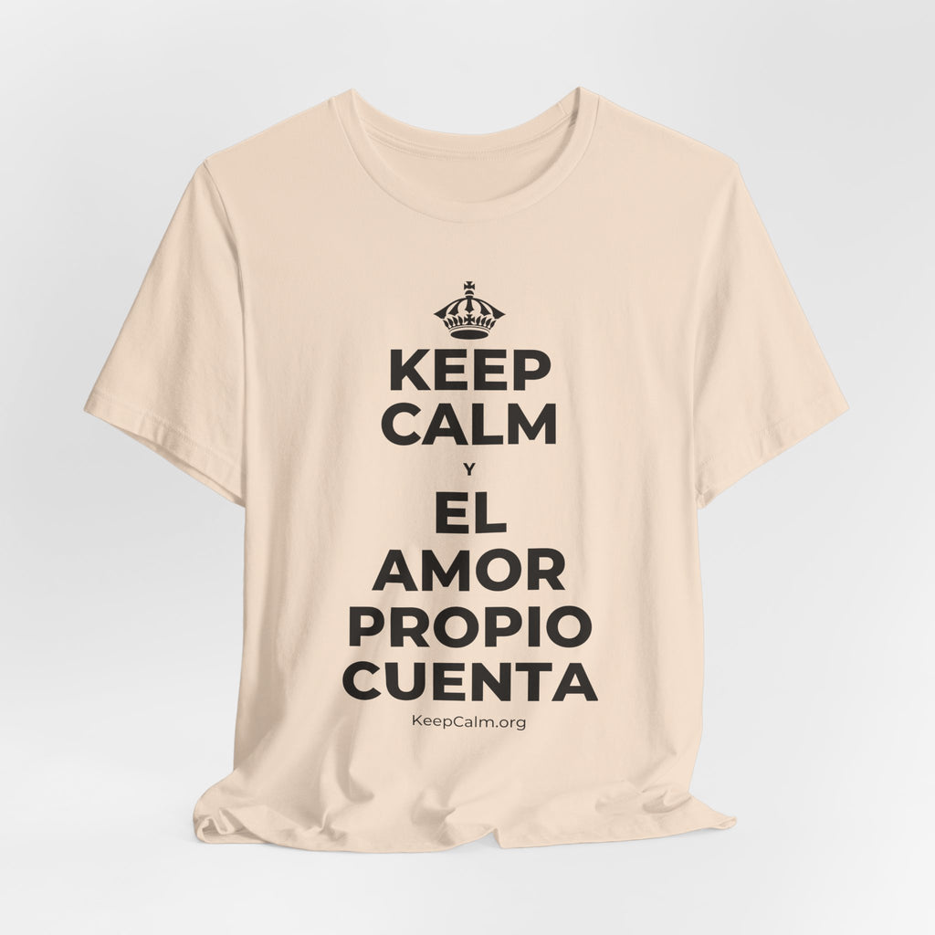 KEEP CALM Y EL AMOR PROPIO CUENTA T-Shirt (Soft Cream–Heather Mauve)