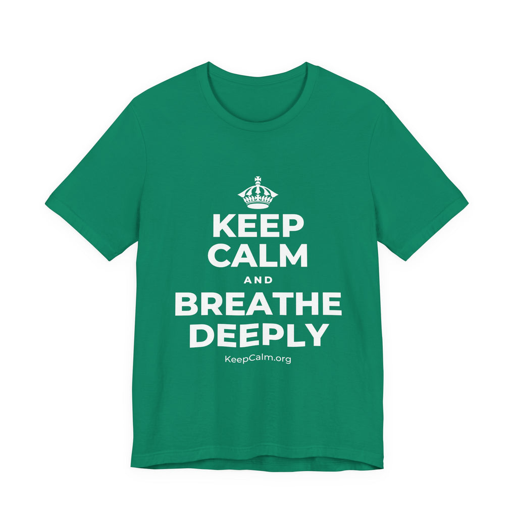 KEEP CALM AND BREATHE DEEPLY T-Shirt (White–Asphalt)