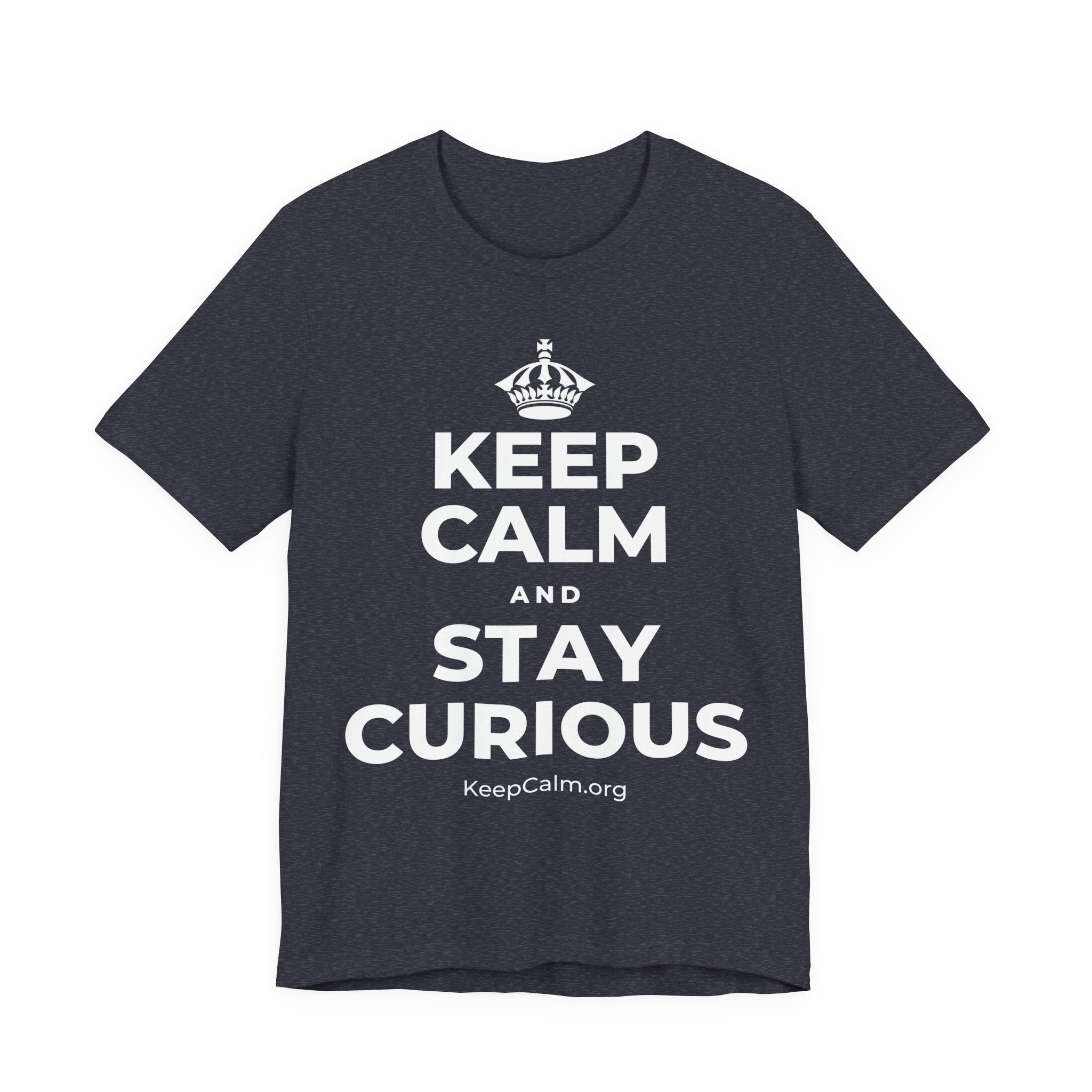 KEEP CALM AND STAY CURIOUS T-Shirt (White–Asphalt)