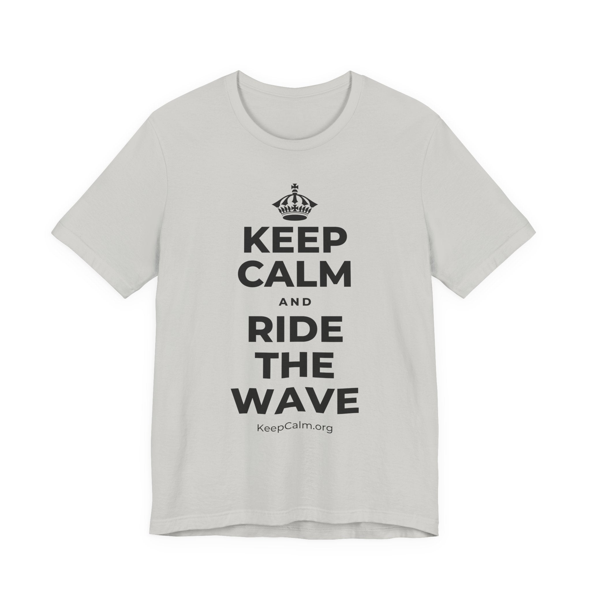 KEEP CALM AND RIDE THE WAVE T-Shirt (Baby Blue–Silver)