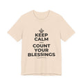 KEEP CALM AND COUNT YOUR BLESSINGS T-Shirt (Soft Cream–Heather Mauve)
