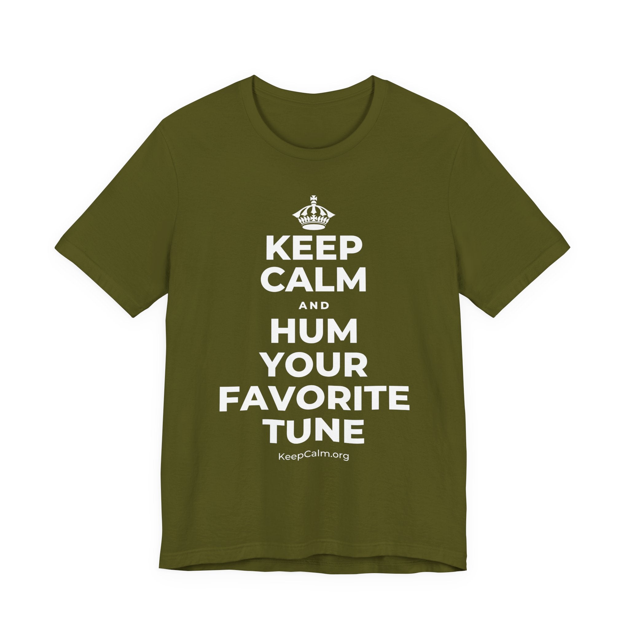 KEEP CALM AND HUM YOUR FAVORITE TUNE T-Shirt (Baby Blue–Silver)