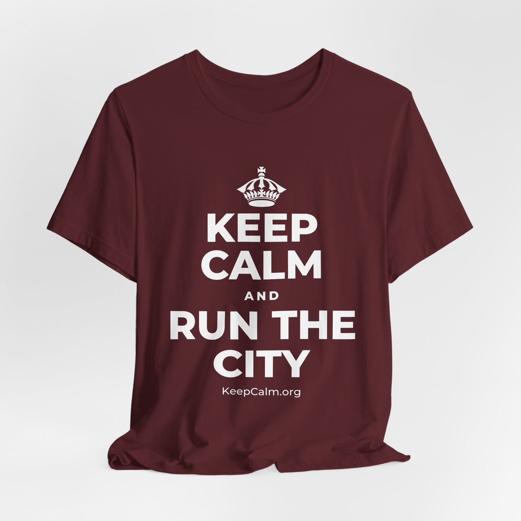 KEEP CALM AND RUN THE CITY T-Shirt (Baby Blue–Silver)