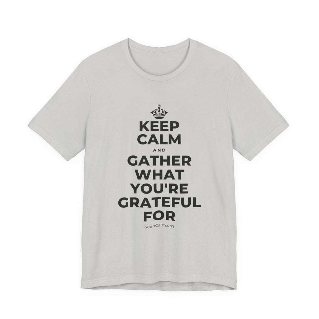 KEEP CALM AND GATHER WHAT YOU'RE GRATEFUL FOR T-Shirt (Baby Blue–Silver)