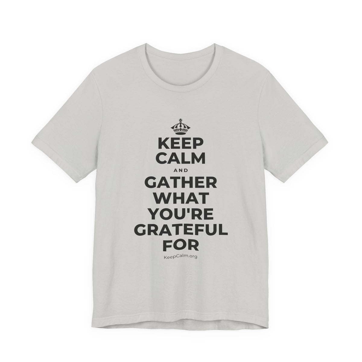 KEEP CALM AND GATHER WHAT YOU'RE GRATEFUL FOR T-Shirt (Baby Blue–Silver)