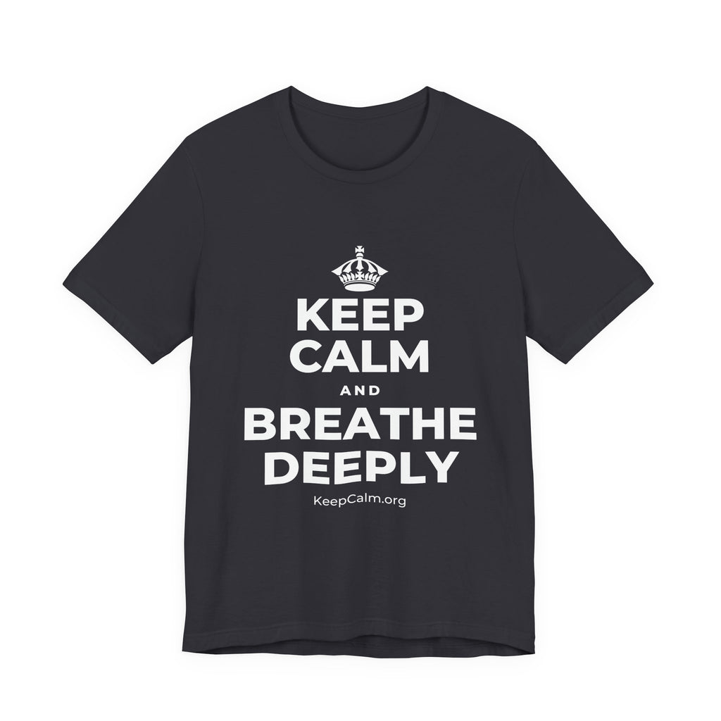 KEEP CALM AND BREATHE DEEPLY T-Shirt (Baby Blue–Silver)