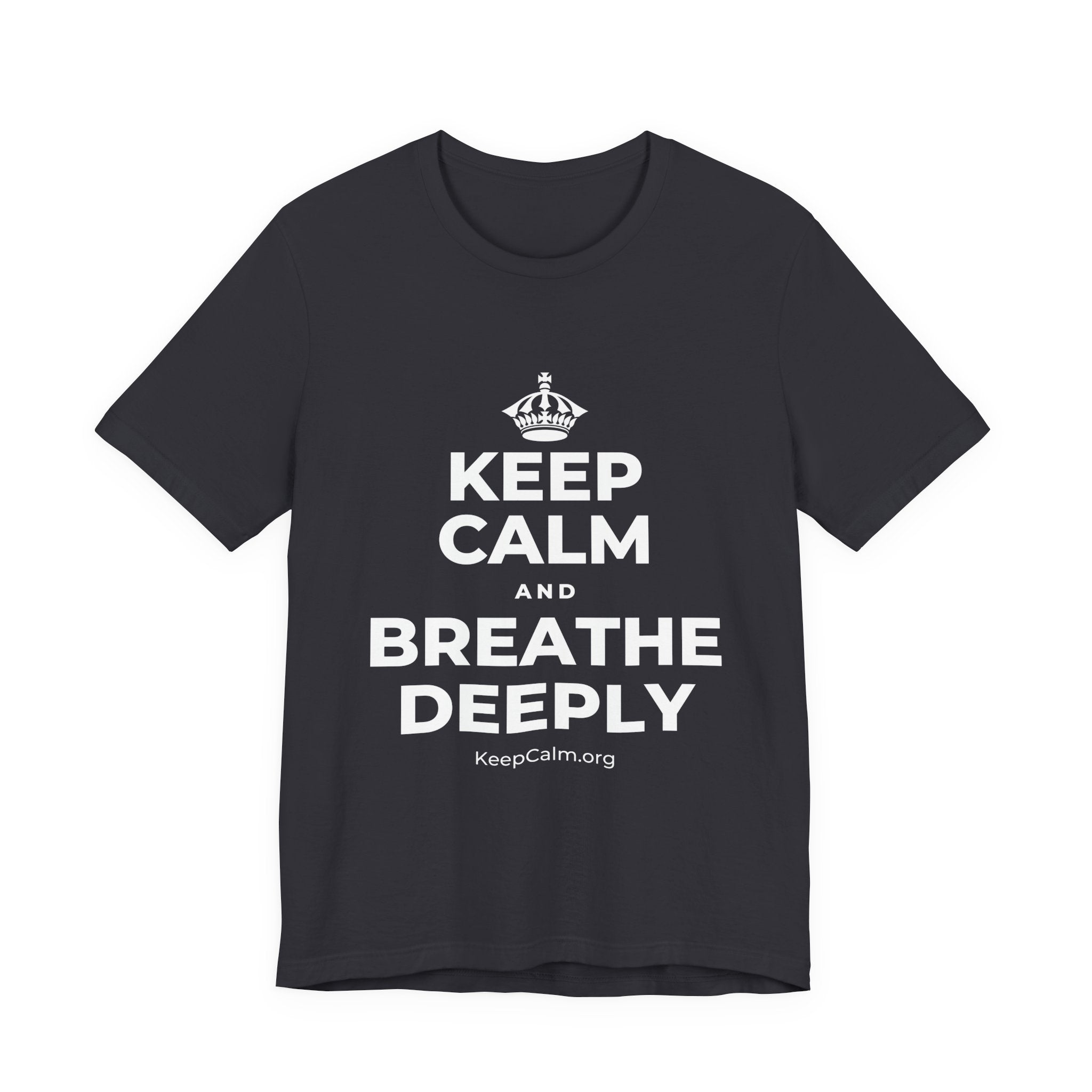 KEEP CALM AND BREATHE DEEPLY T-Shirt (Baby Blue–Silver)