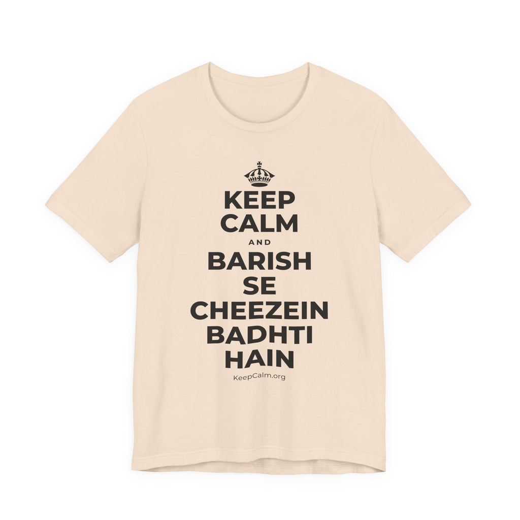 KEEP CALM AND BARISH SE CHEEZEIN BADHTI HAIN T-Shirt (Soft Cream–Heather Mauve)