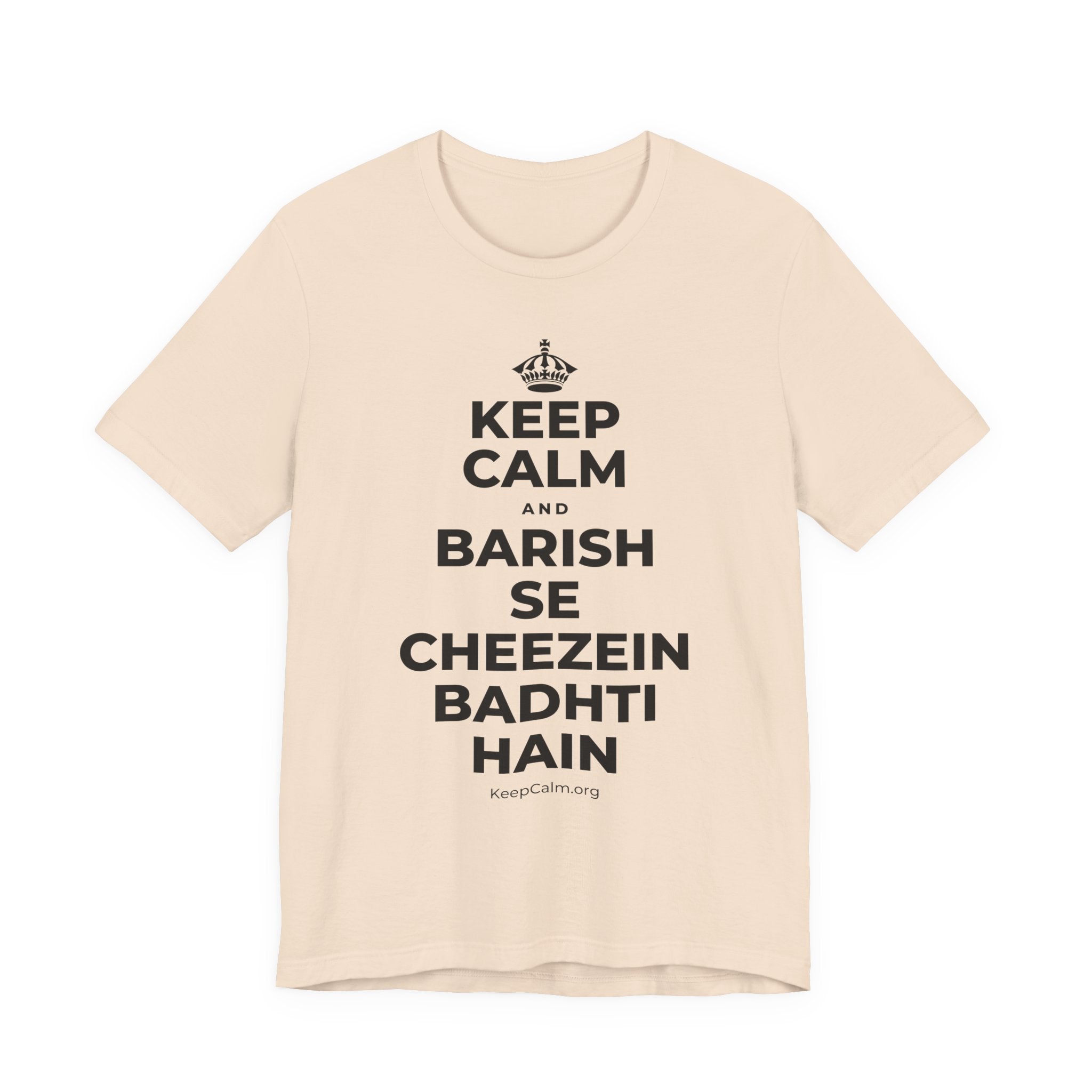 KEEP CALM AND BARISH SE CHEEZEIN BADHTI HAIN T-Shirt (Soft Cream–Heather Mauve)