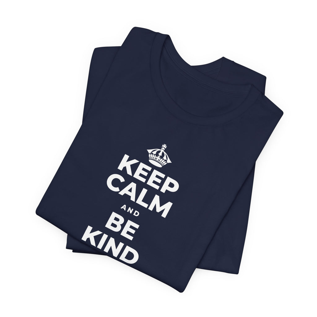 KEEP CALM AND BE KIND TO THE NEW KID T-Shirt (White–Asphalt)