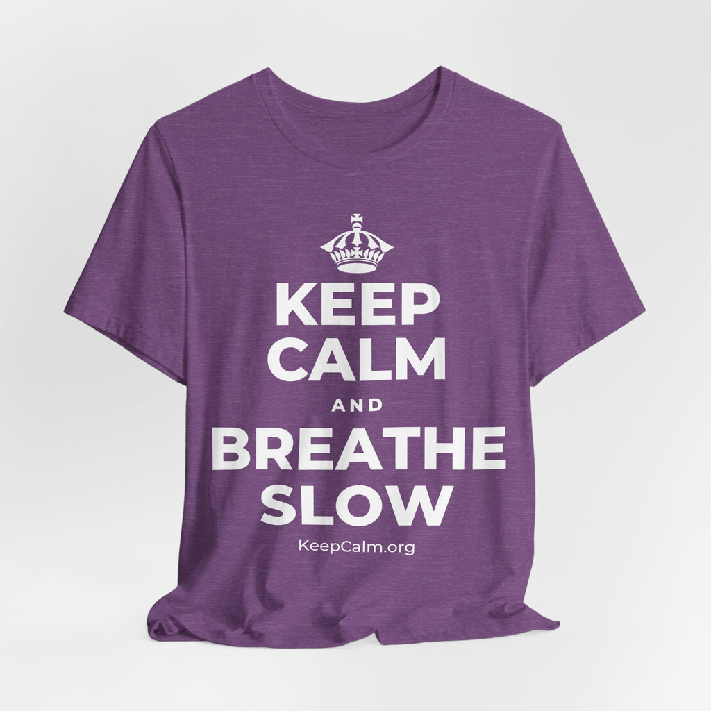 KEEP CALM AND BREATHE SLOW T-Shirt (Baby Blue–Silver)