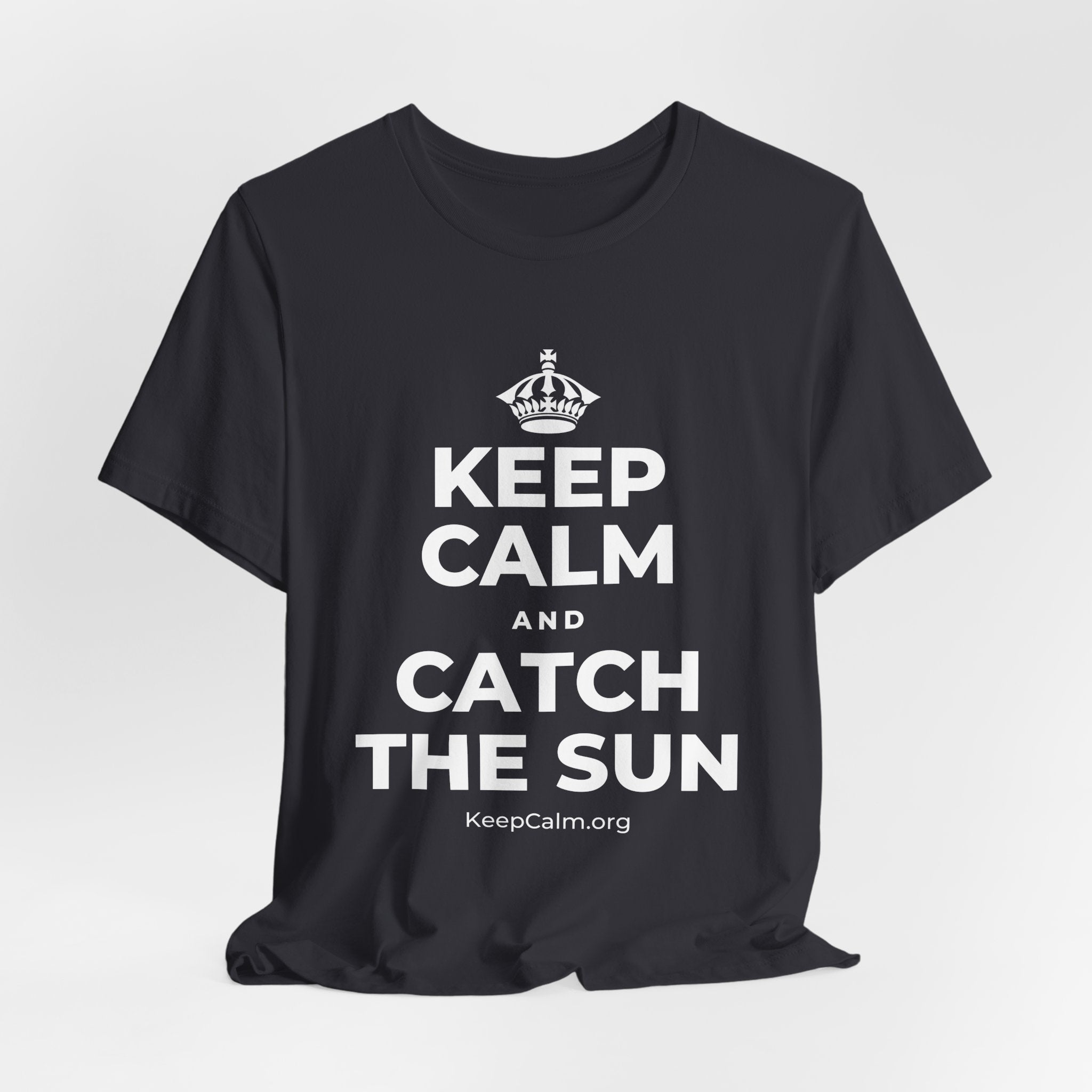 KEEP CALM AND CATCH THE SUN T-Shirt (Baby Blue–Silver)