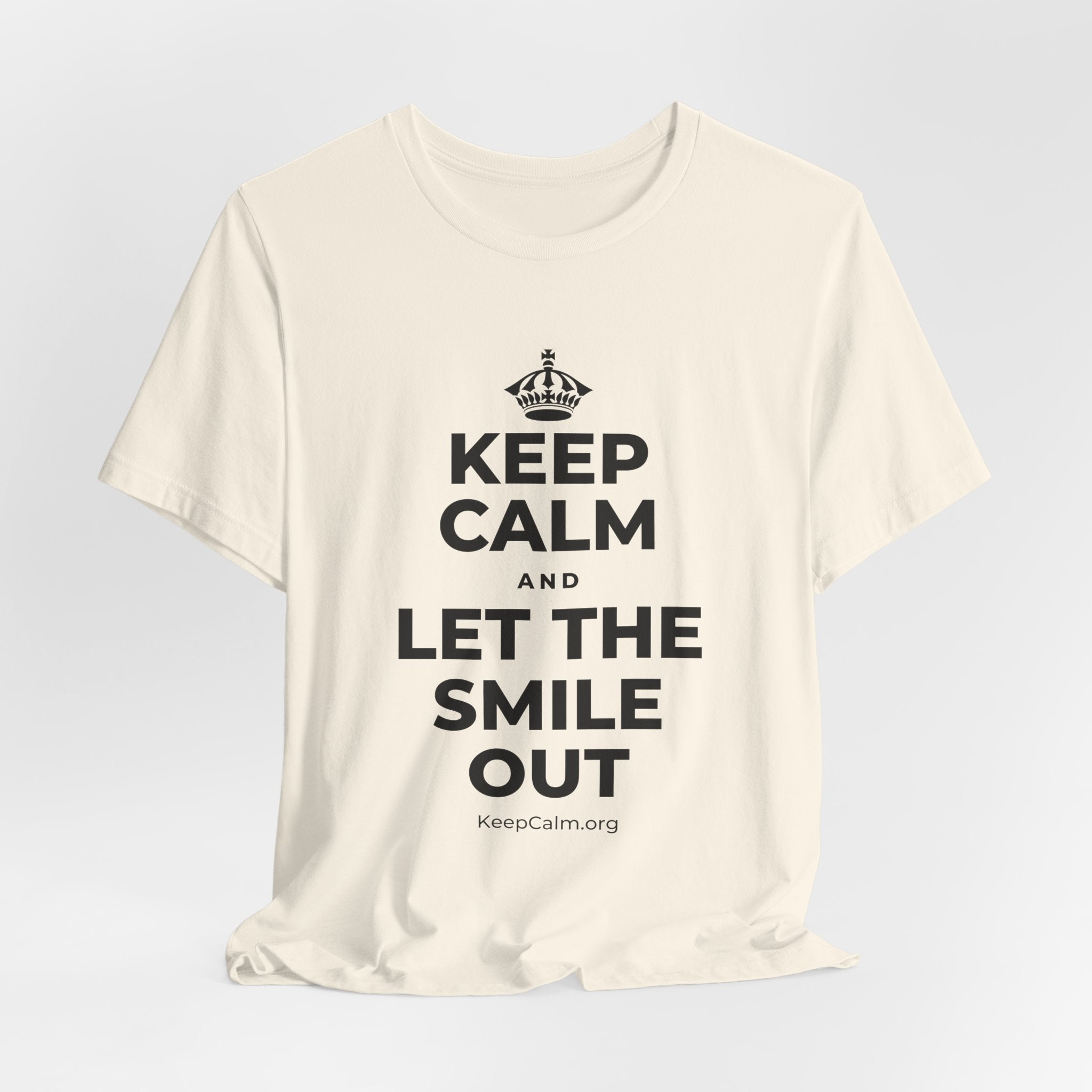 KEEP CALM AND LET THE SMILE OUT T-Shirt (White–Asphalt)