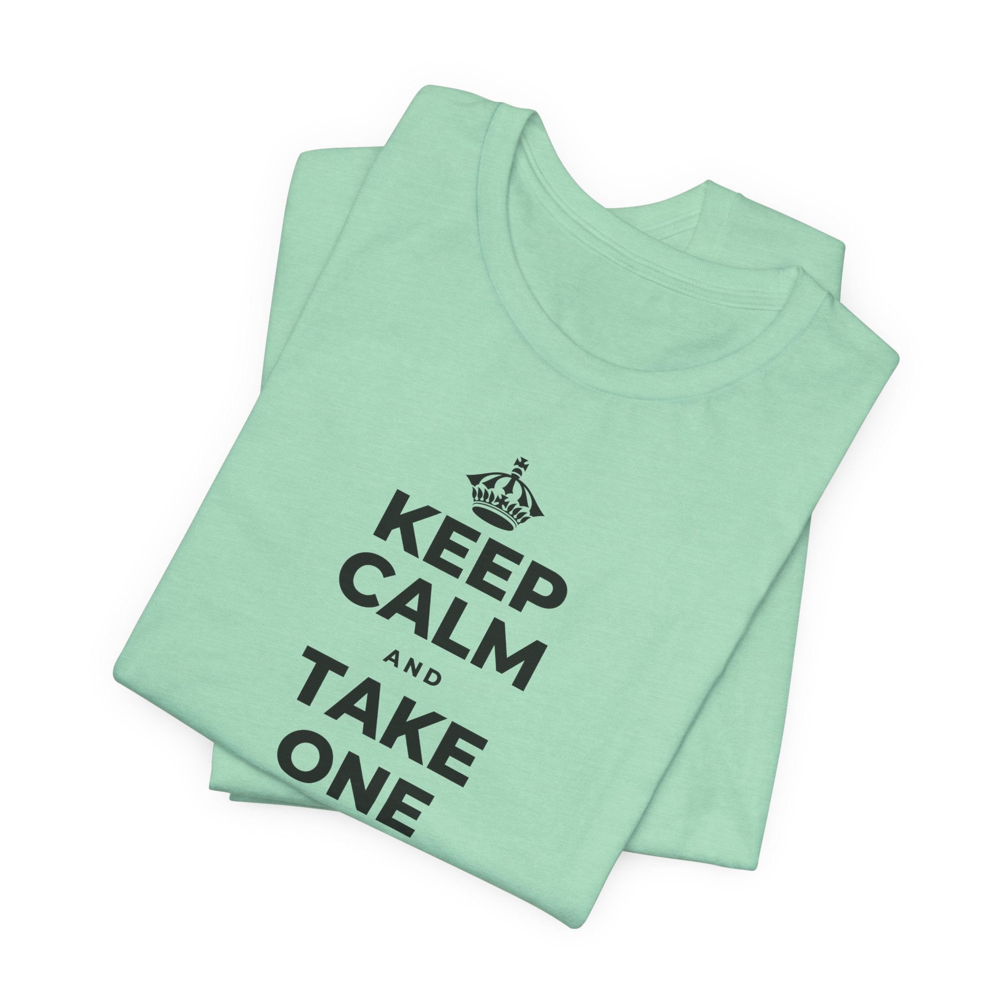 KEEP CALM AND TAKE ONE GOOD DAY AT A TIME T-Shirt (Baby Blue–Silver)