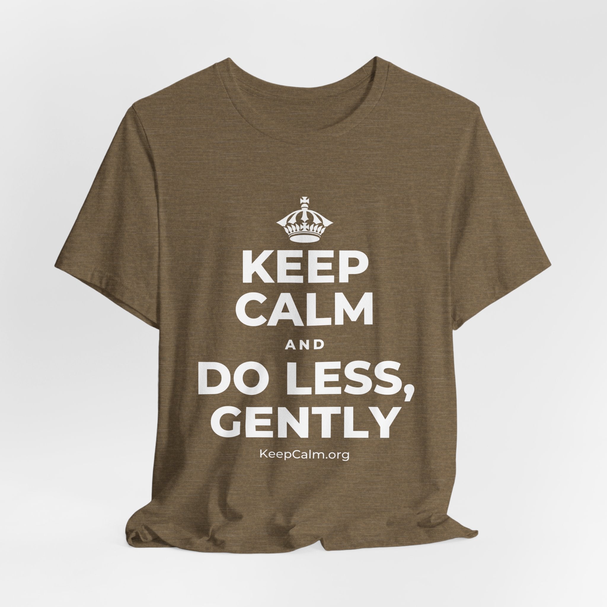 KEEP CALM AND DO LESS, GENTLY T-Shirt (Soft Cream–Heather Mauve)