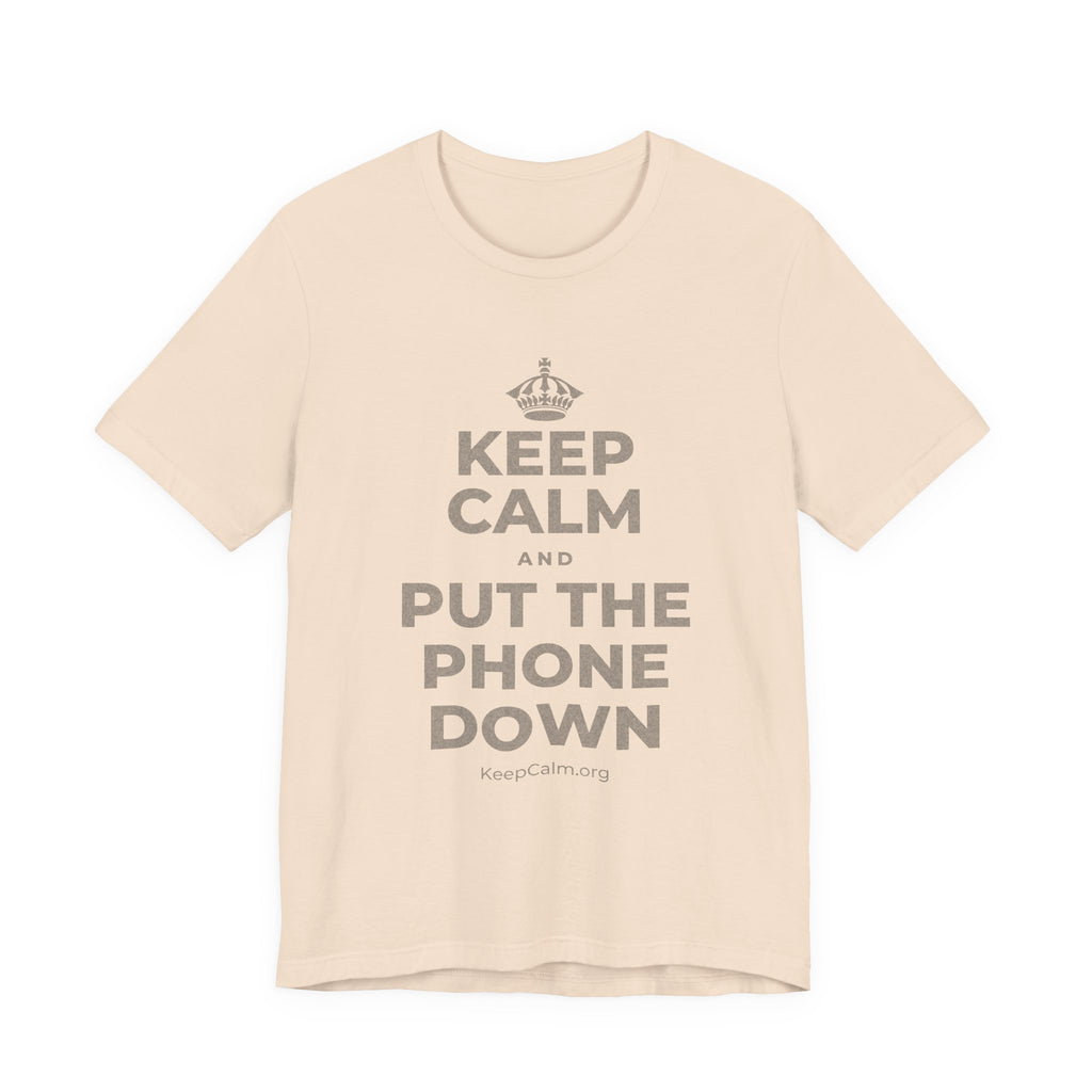 KEEP CALM AND PUT THE PHONE DOWN T-Shirt (Soft Cream–Heather Mauve)