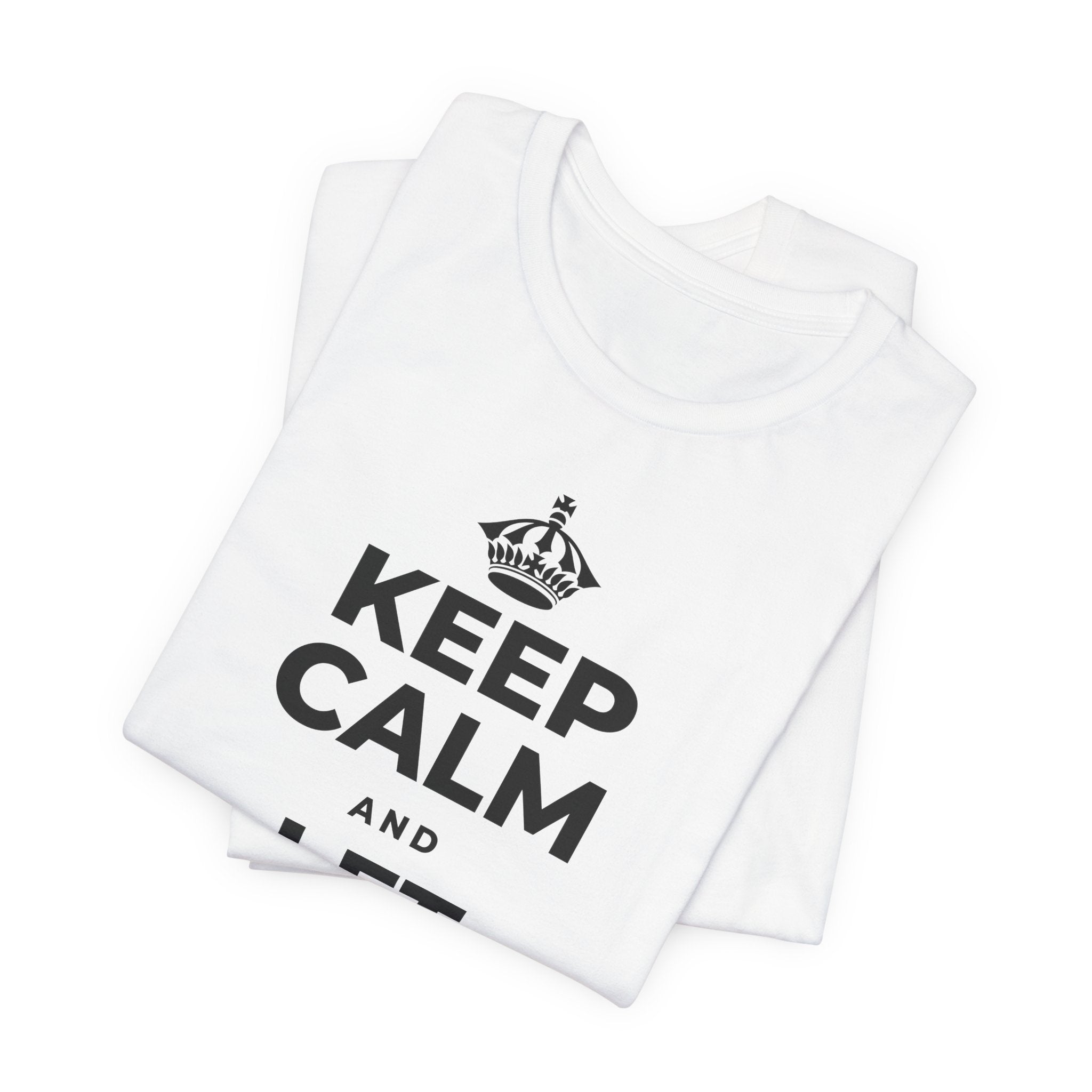 KEEP CALM AND LET PEOPLE IN T-Shirt (White–Asphalt)