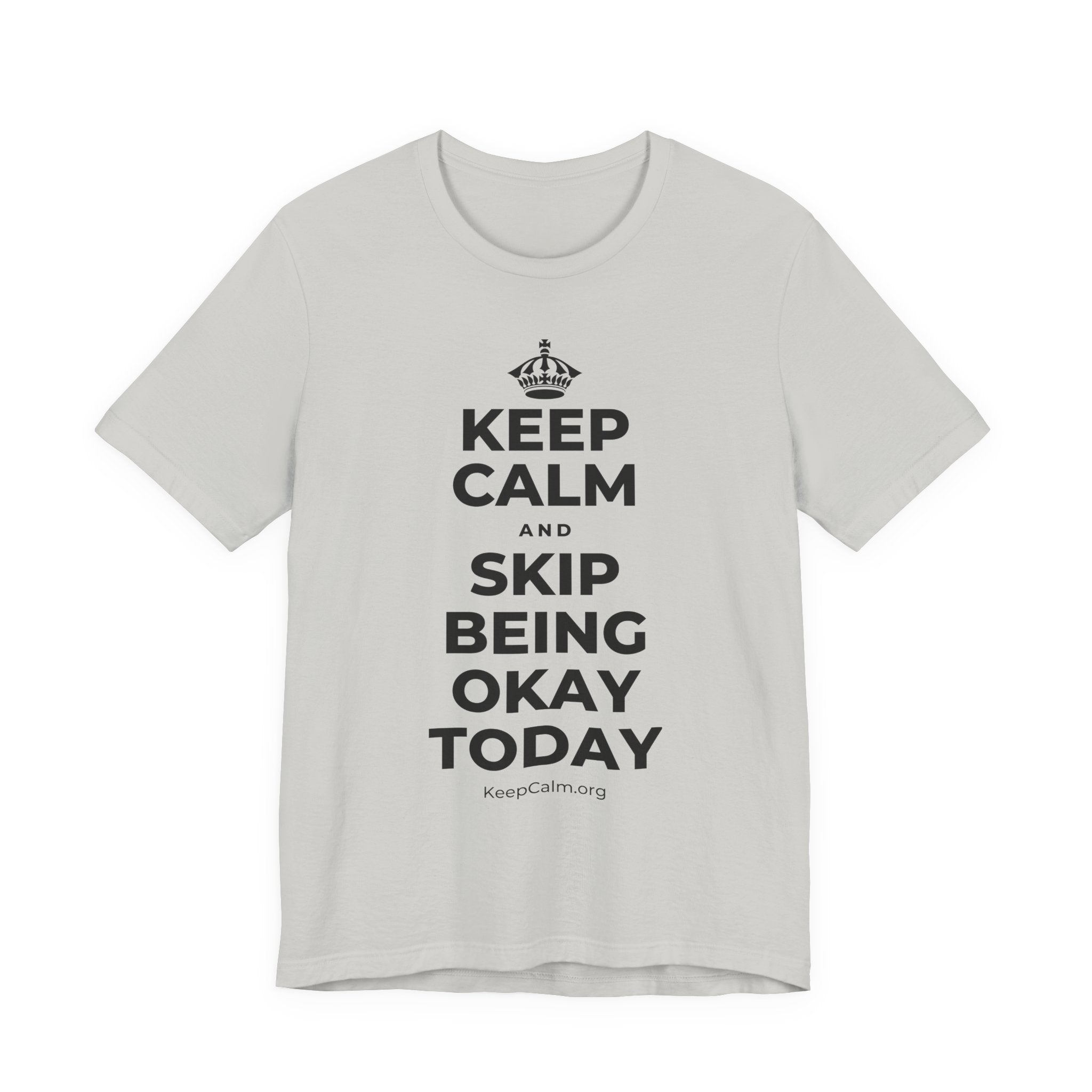 KEEP CALM AND SKIP BEING OKAY TODAY T-Shirt (Baby Blue–Silver)